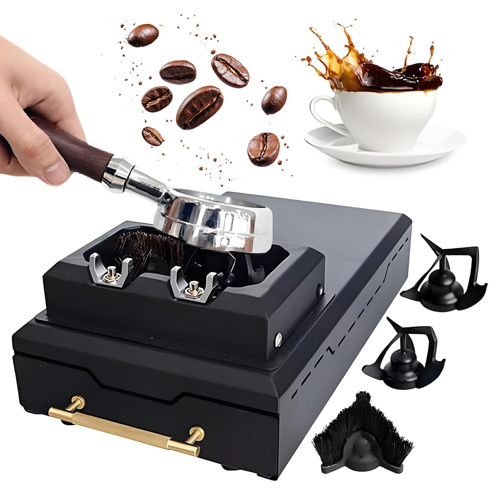 Elektryczny środek do czyszczenia filtrów, 150W automatyczny ekspres do czyszczenia gruntów do kawy, 300RPM Espresso Puck Sucker z odłączaną koszą, 2 zgarniacze i pędzle dla baristów