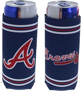 MLB Baseball Team Logo Ultra Slim 12oz Beer Can Cooler Holder Sleeve 2-Pack (Atlanta - Stripe (Braves))