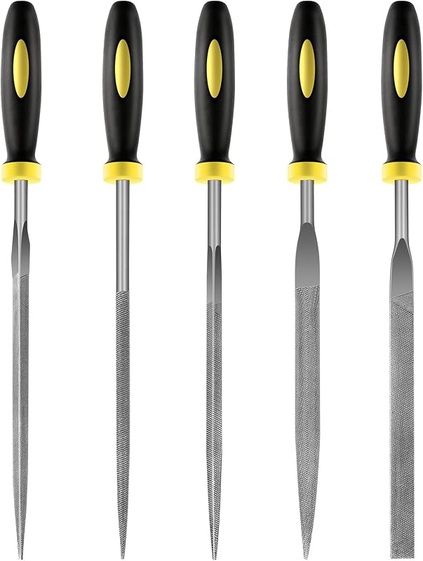 5 pcs Metal Needle File Set,Premium Small File Set, Hardened Alloy Strength Steel File Tools Includes Round, Half-Round, Flat, Square, Triangular File for Detail and Precise Work,by XEKIGU