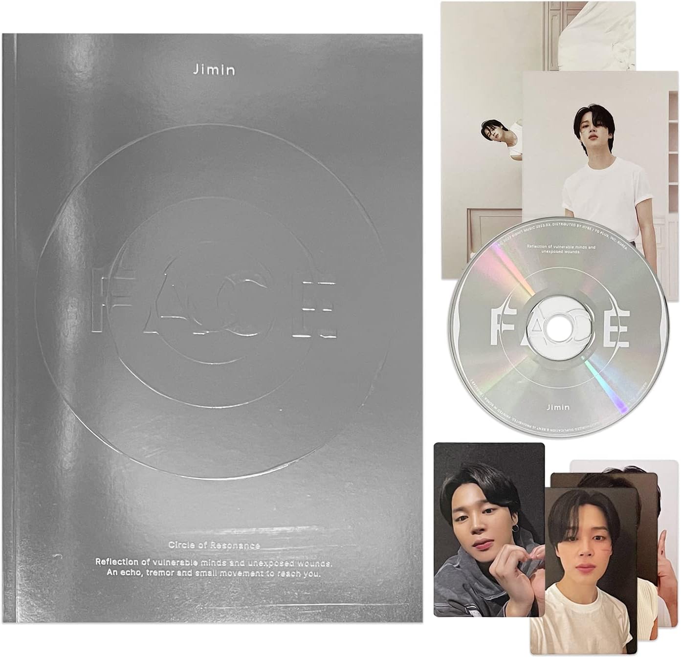 JIMIN OF BTS - [FACE] (Invisible Face Ver.) Photo Book + CD + Photo Card A + Photo Card B + Post Card + Large Post Card + 2 Extra Photocards