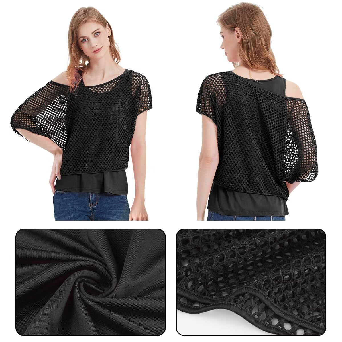 Haut décontracté sexy à épaules dénudées pour femme - T-shirt imprimé lèvres - Tenue fluo des années 80 et 90 - Costume surdimensionné à manches courtes