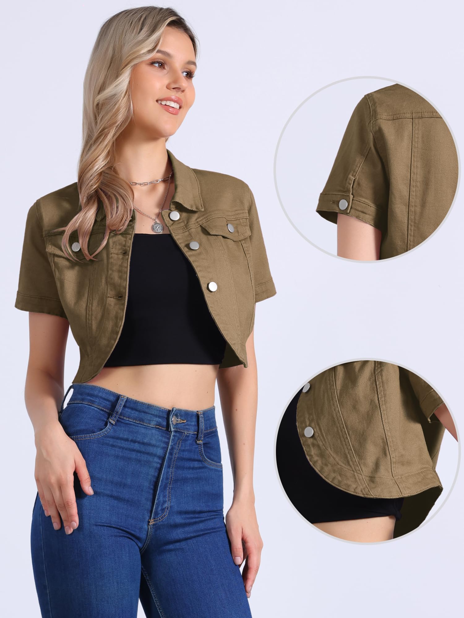 Allegra K Donna Giacca di Jeans Casual per Giacche di Jeans Corte A Maniche Corte con Colletto A Punta