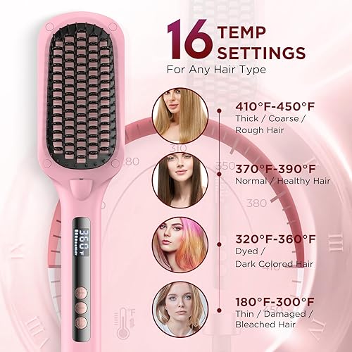 Miniatura 5 de Cepillo alisador de cabello, cepillo para alisar el cabello iónico negativo de calentamiento rápido de 30 segundos, voltaje global, 16 modos de