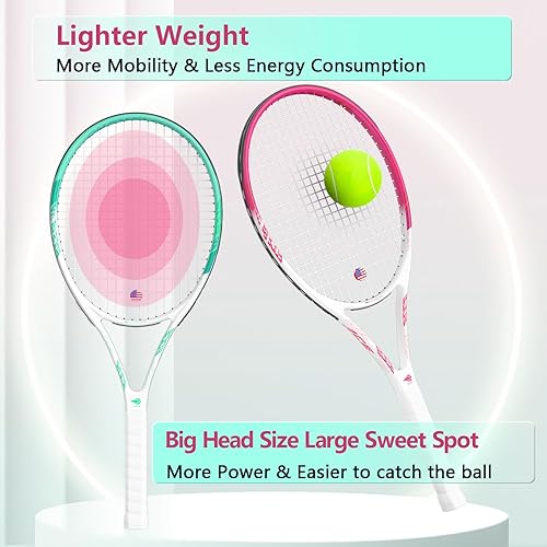 Miniatura 4 de Raqueta de tenis para 2 jugadores para adultos, perfecta para jugadores principiantes y profesionales, raqueta de tenis de velocidad de 27 pulgadas