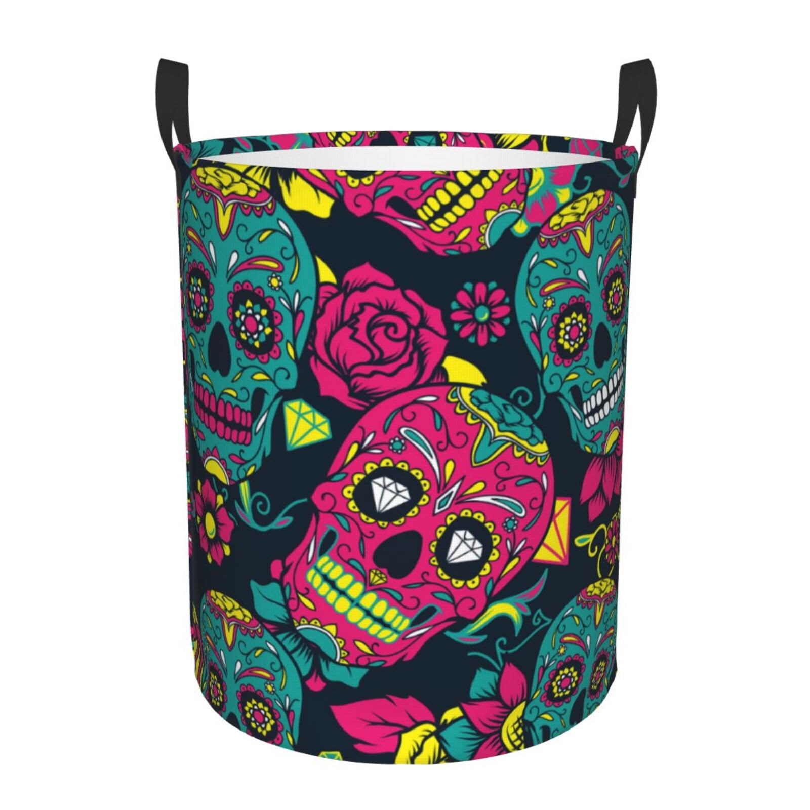Laundry Basket Colorful Sugar Skull Laundry Hamper Waterproof Idea Hampers Large Collapsible Baskets with Handle Suitable for Bedroom Bathroom Utility Room Kitchen