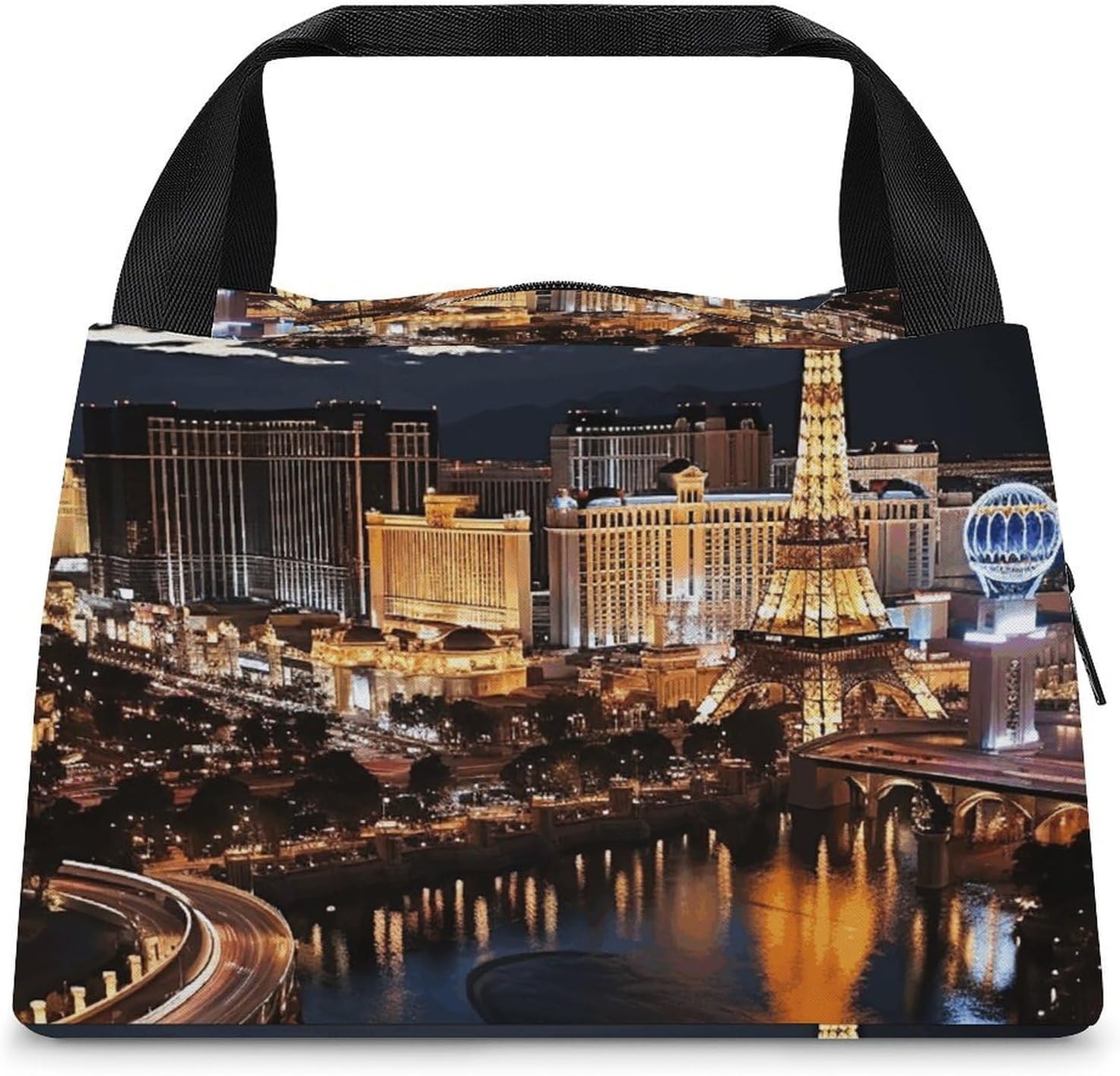 Lunch Bag, Las Vegas Night View Print Insulated Lunch Bag Outdoor Lunch Tote Portable Lunch Bag Zipper Lunch Bag Practical Meal Bag