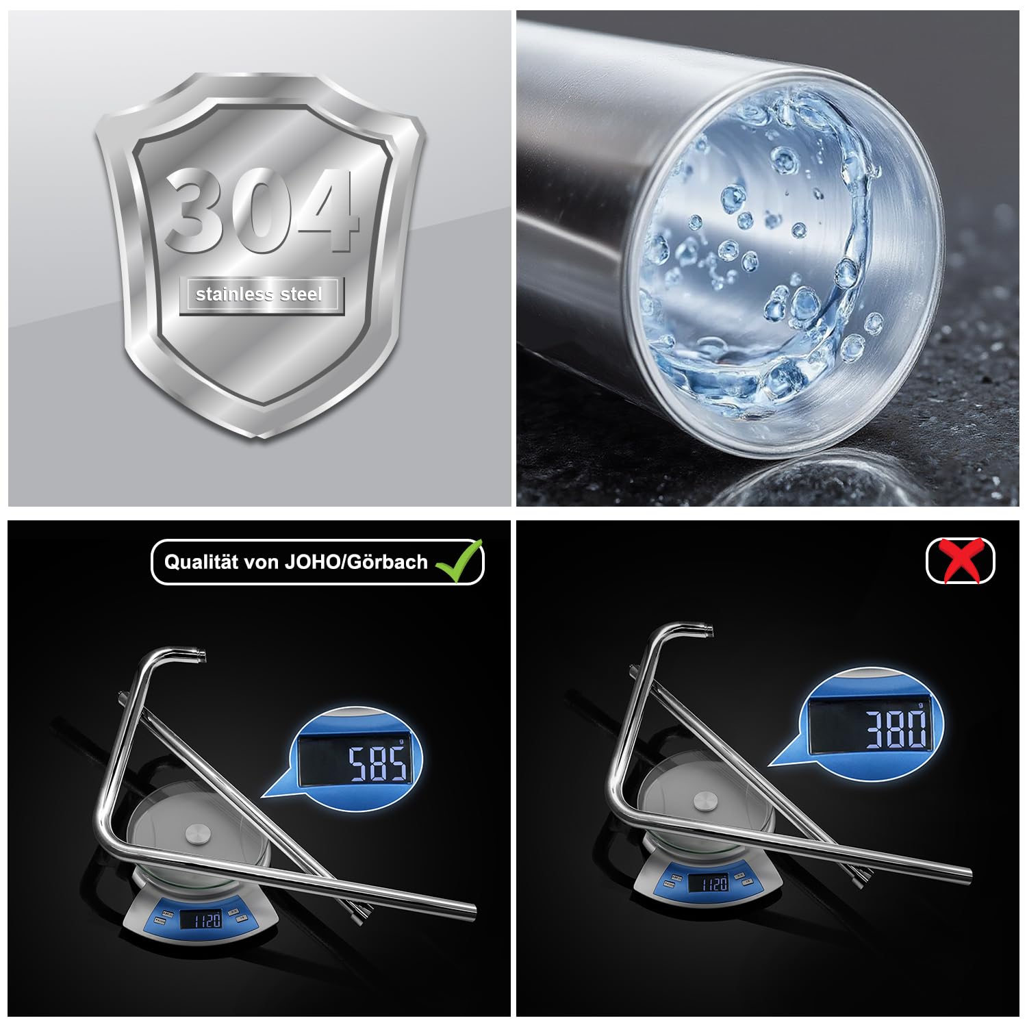 JOHO Colonna Doccia Acciaio Inox senza Miscelatore, Accessorio per Sistema Doccia, Compatibile con Fori Esistenti, Asta Doccia Saliscendi 91 cm, Cromo