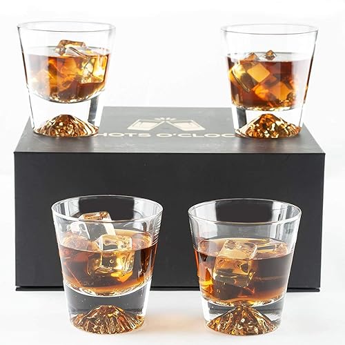 Miniatura 6 de LEMONSODA Juego de 4 vasos de whisky, vasos de bourbon de base pesada de oro transparente, paquete de 4 vasos de whisky a la antigua, gran juego de