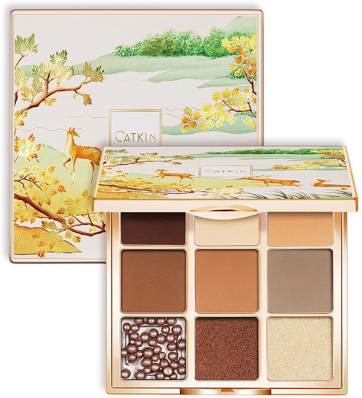 Catkin Eyeshadow Palettes 9 Blendable Shades Earth tone Smooth Long Lasting Eyeshadow Matte and Glitter Eye Makeup Highly Pigmented Makeup Palettes C15