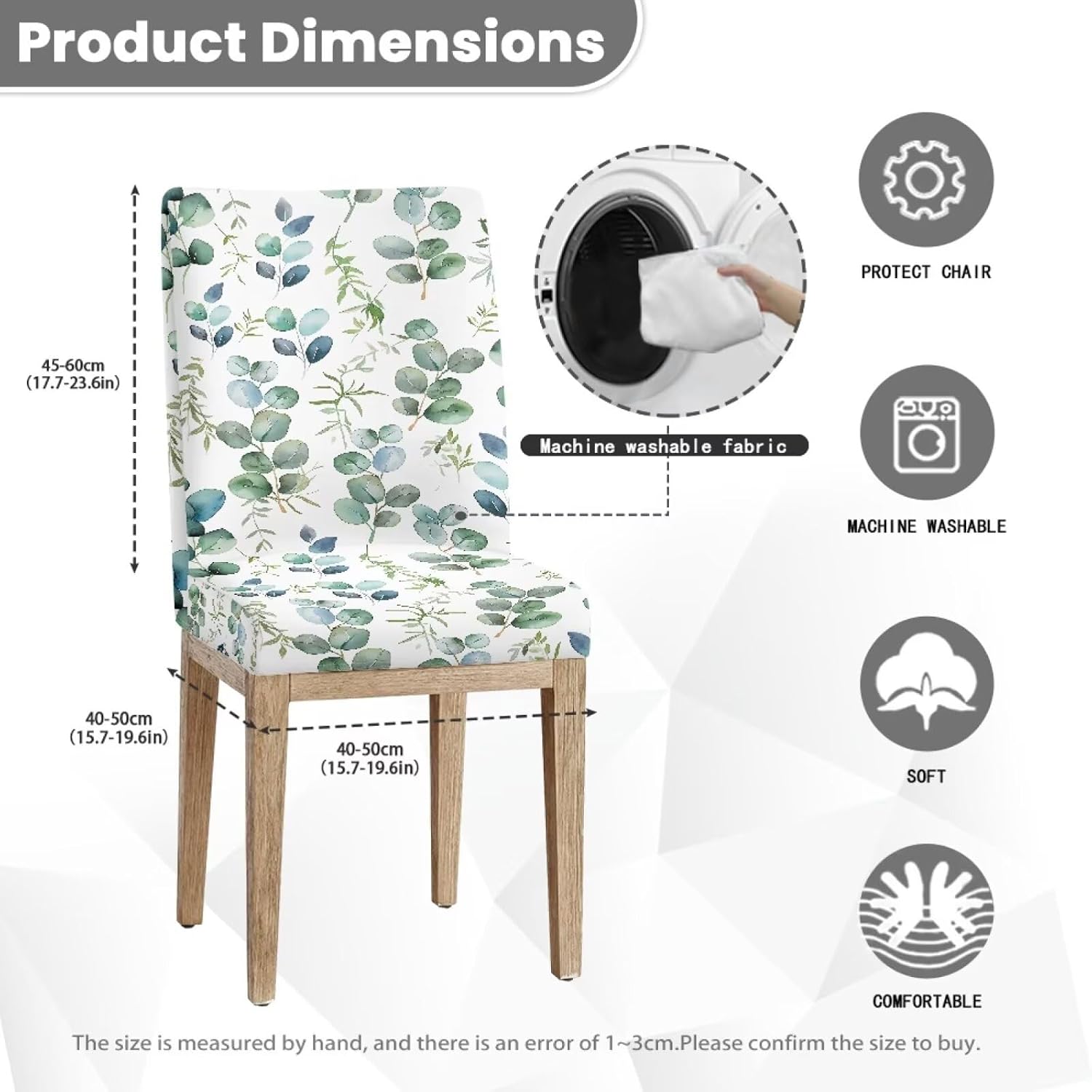 Eucalyptus Leaf Print Dining Room Chair Covers, Stretch Kitchen Chair Covers Washable Parsons Chair Slipcover Removable Dining Chair Protectors for Hotel Ceremony, Set of 4
