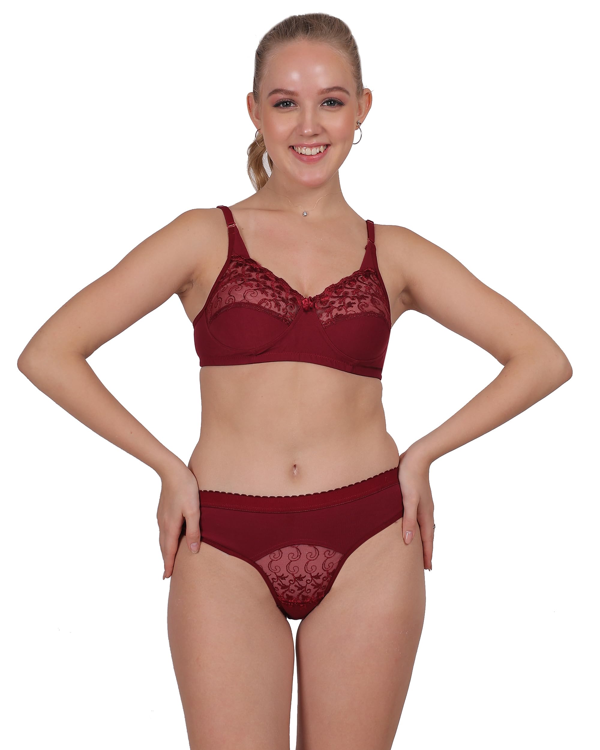 Women's Lace Push-Up Wirefree Full-Cover Bra and Hipster Panty Lingerie Set-picture-13