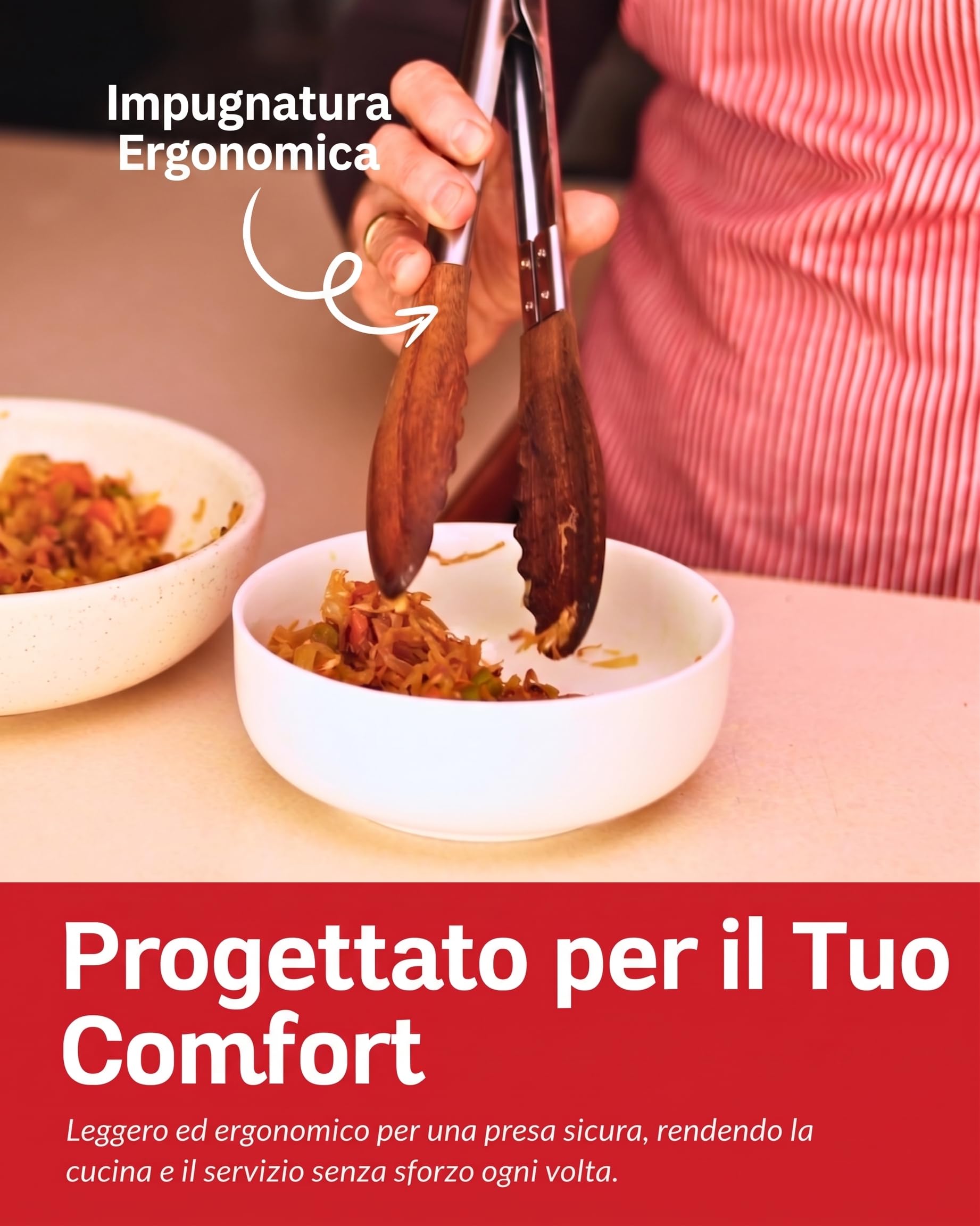 Pinze da cucina con punte in legno di noce 30cm - Pinze cucina legno antigraffio per pentole antiaderenti, barbecue e insalata - Acciaio inossidabile resistente al calore, atossiche senza BPA