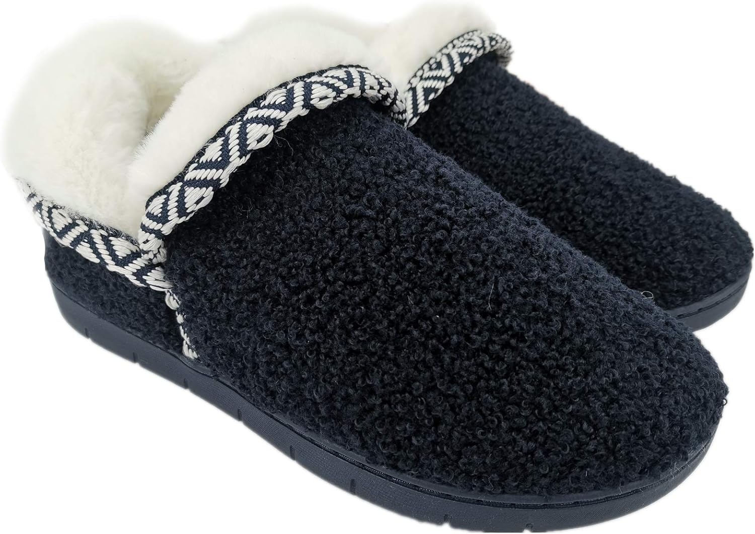 ofoot Women's Warm Fuzzy House Slippers with Back,Faux Fur Bedroom Shoes Soft Thick Memory Foam Plush Lining Indoor Outdoor Non Slip Rubber Soles