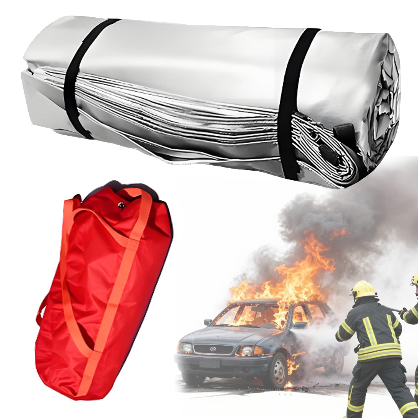 Manta ignífuga de Emergencia para automóviles, Doble Cara, recubierta de Silicona, Resistente al Calor hasta 1100 °C, Manta ignífuga para vehículos eléctricos y Camiones, 4 × 6 m.