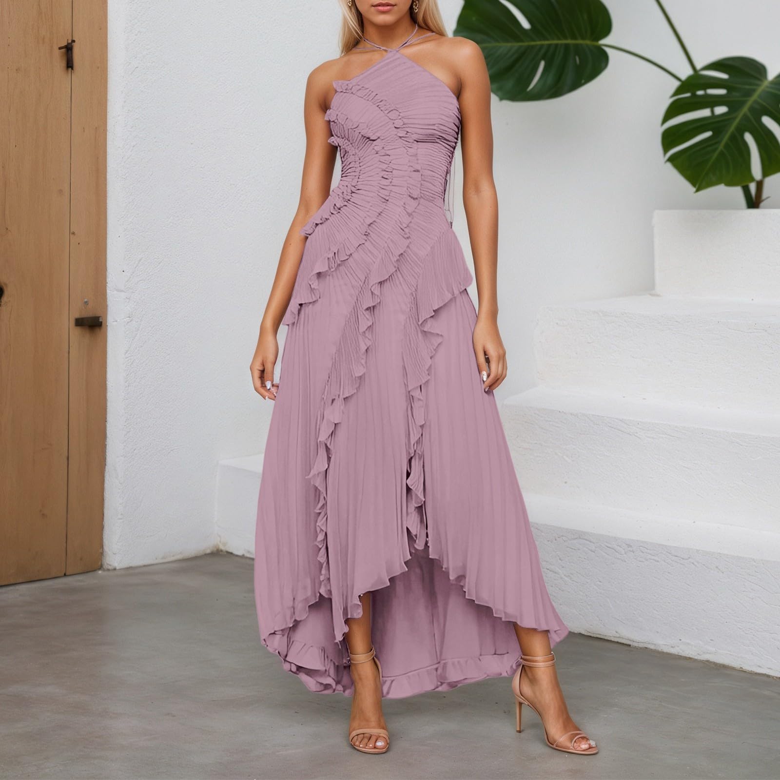 Vestido casual para mujer, vestido de verano con cuello y cremallera lateral, para uso diario, cita