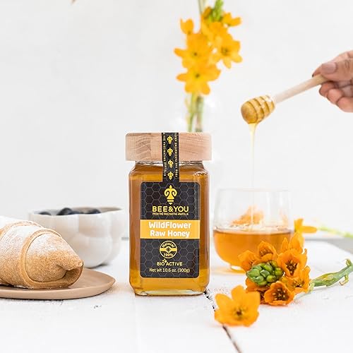 Miniatura 6 de Bee and You - Miel de flores silvestres cruda silvestre polirflora y sin procesar rica en enzimas activas OU Kosher paleo sin gluten 106 onzas flor