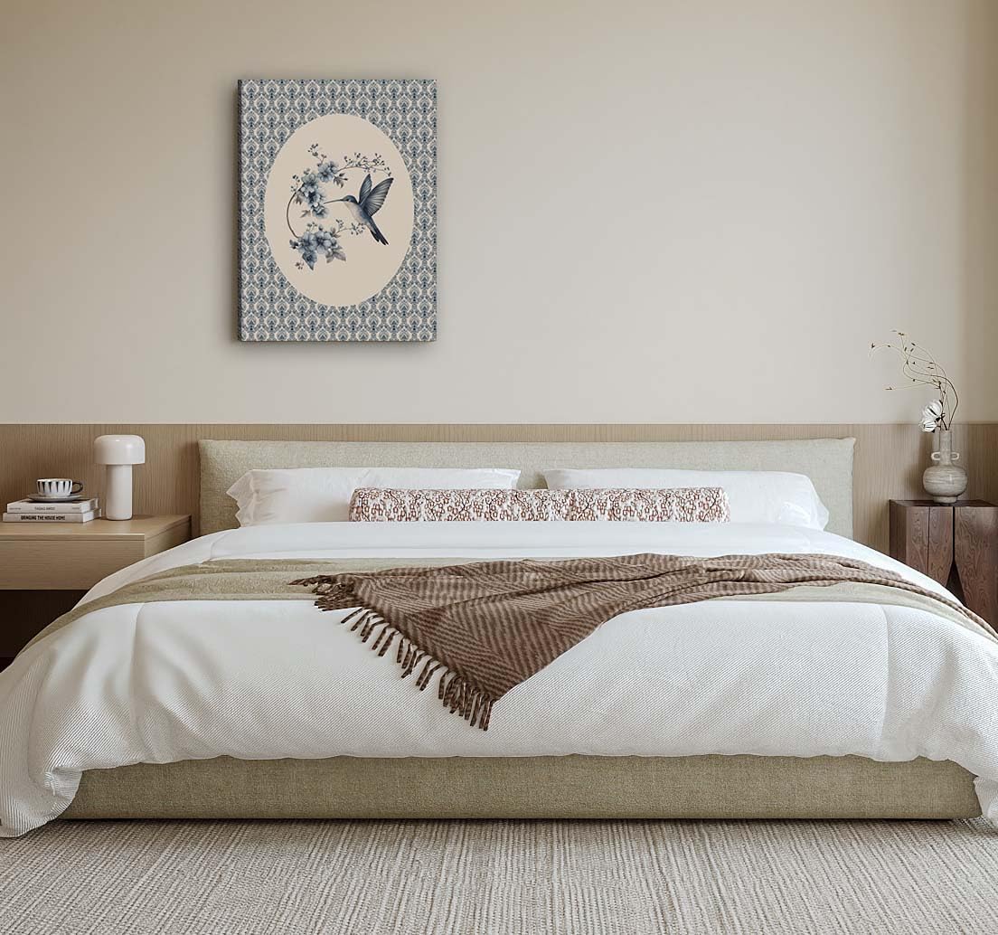 ACWOWO Retro Hummingbird Wall Art Blue and White Floral Bird Canvas Print Rustic Decor for Farmhouses Bedrooms Living Rooms Bathrooms 16x24 ln (Canvas)