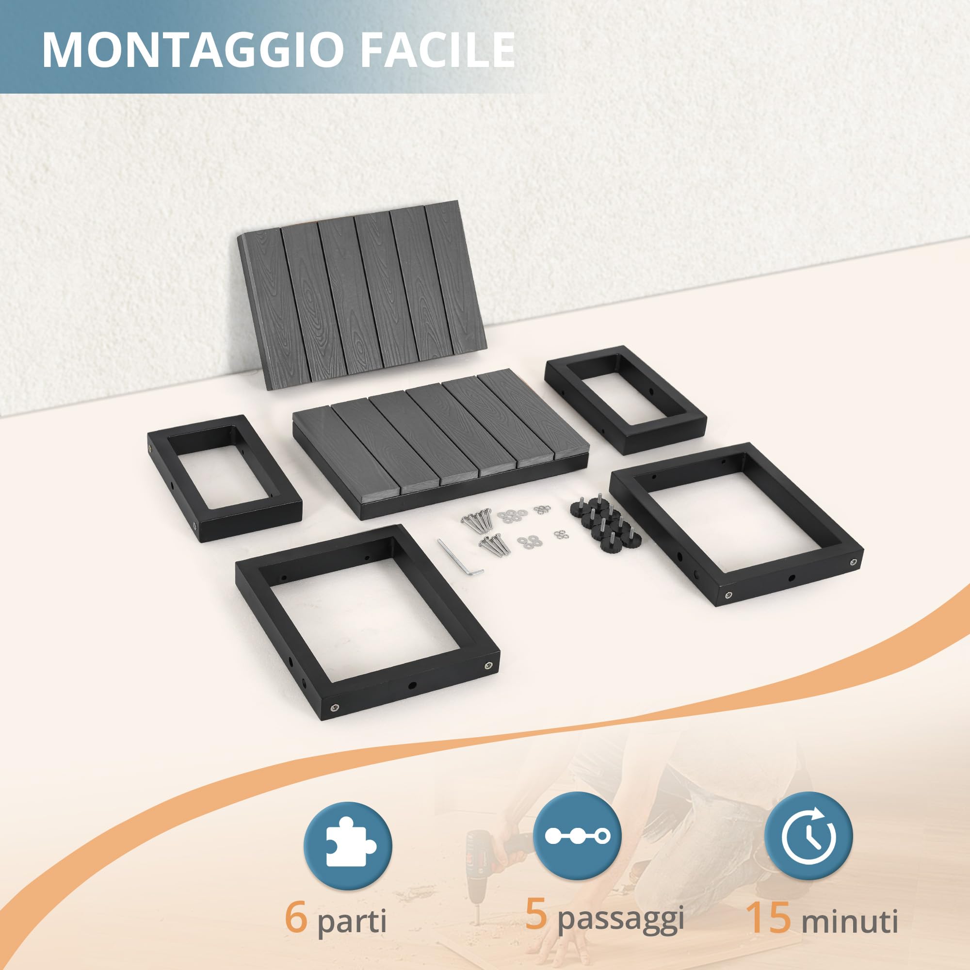 LUE BONA 2 livelli di idromassaggio antiscivolo con gradini HDPS e telaio in alluminio, per vasca idromassaggio, piscina e terrazza, 40 x 53 x 38 cm, grigio scuro