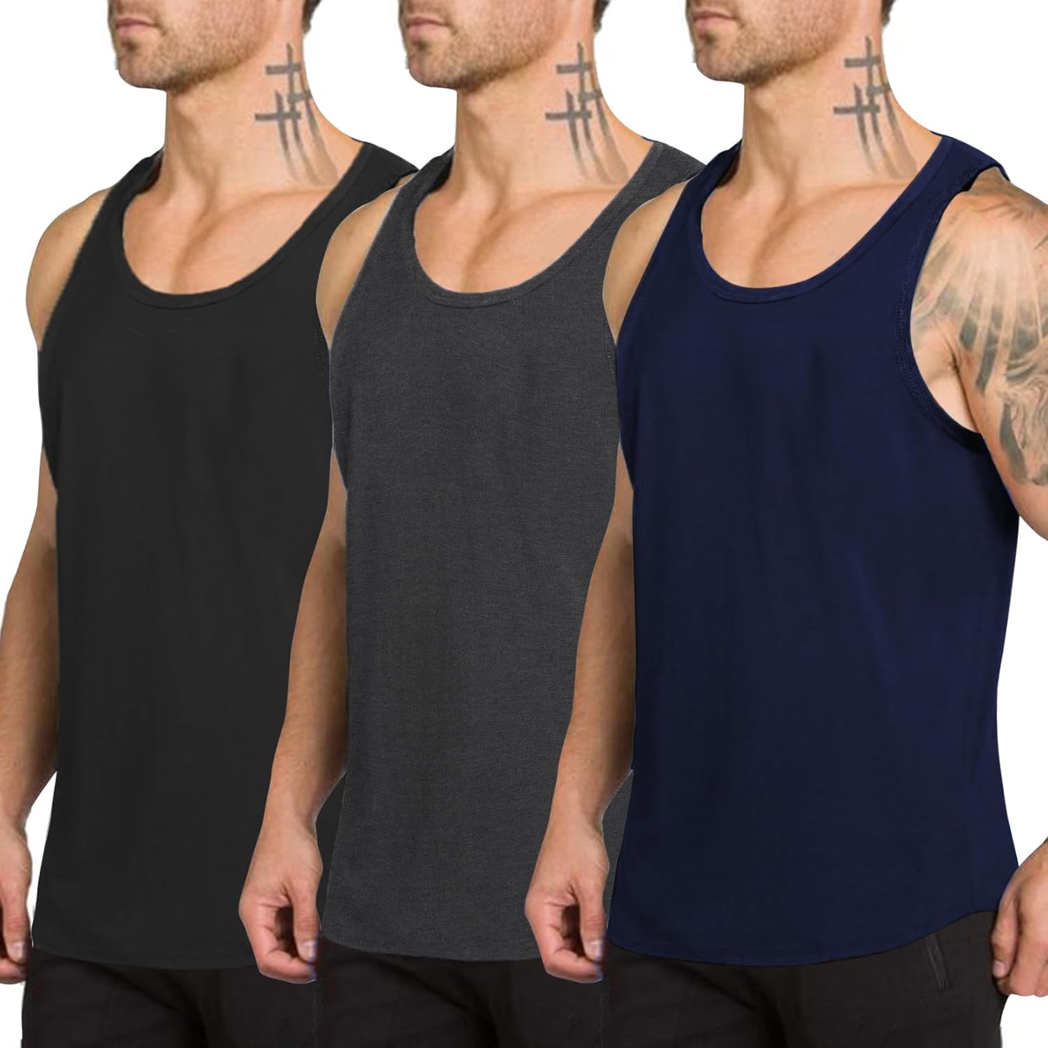 TURETRENDY Men's 3 Pack Tank Tops Workout Shirt Quick Dry Sleeveless Gym Stringer Muscle T-Shirts