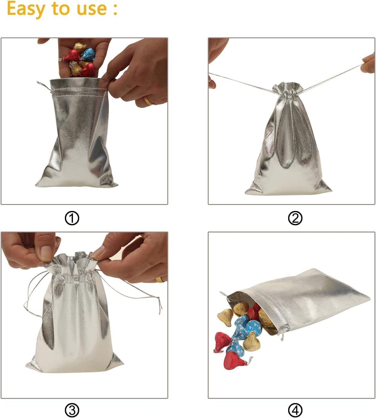 Pack of 100 5"x 7" Heavy Duty Silver Drawstring Organza Jewelry Pouches Wedding Party Christmas Favor Gift Candy Chocolate Bags (Silver, 5"x 7") - Image 5