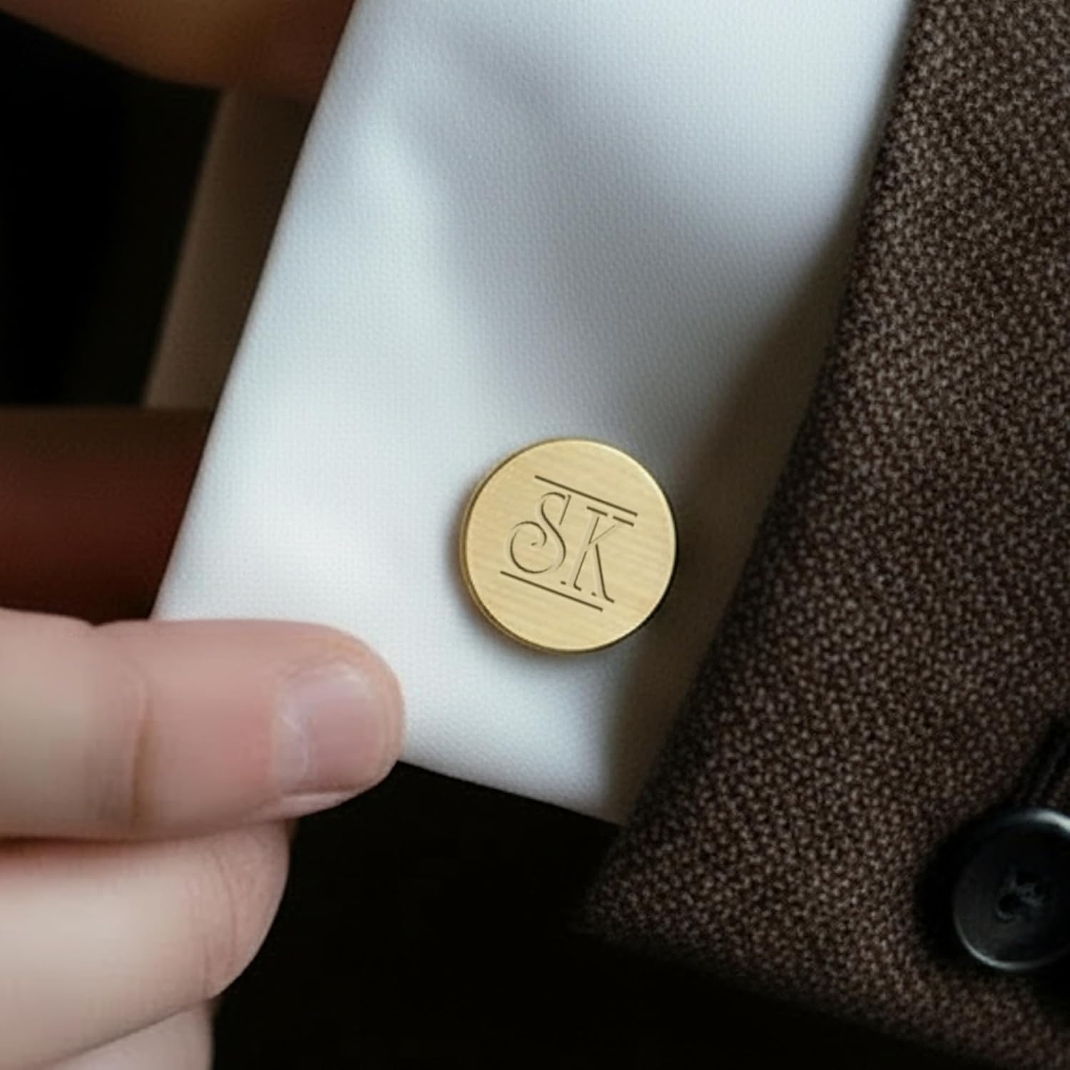 Customized gold cufflinks with initial - Custom cufflinks for men - Birthday gifts for men - 925 Silver 18K gold plated