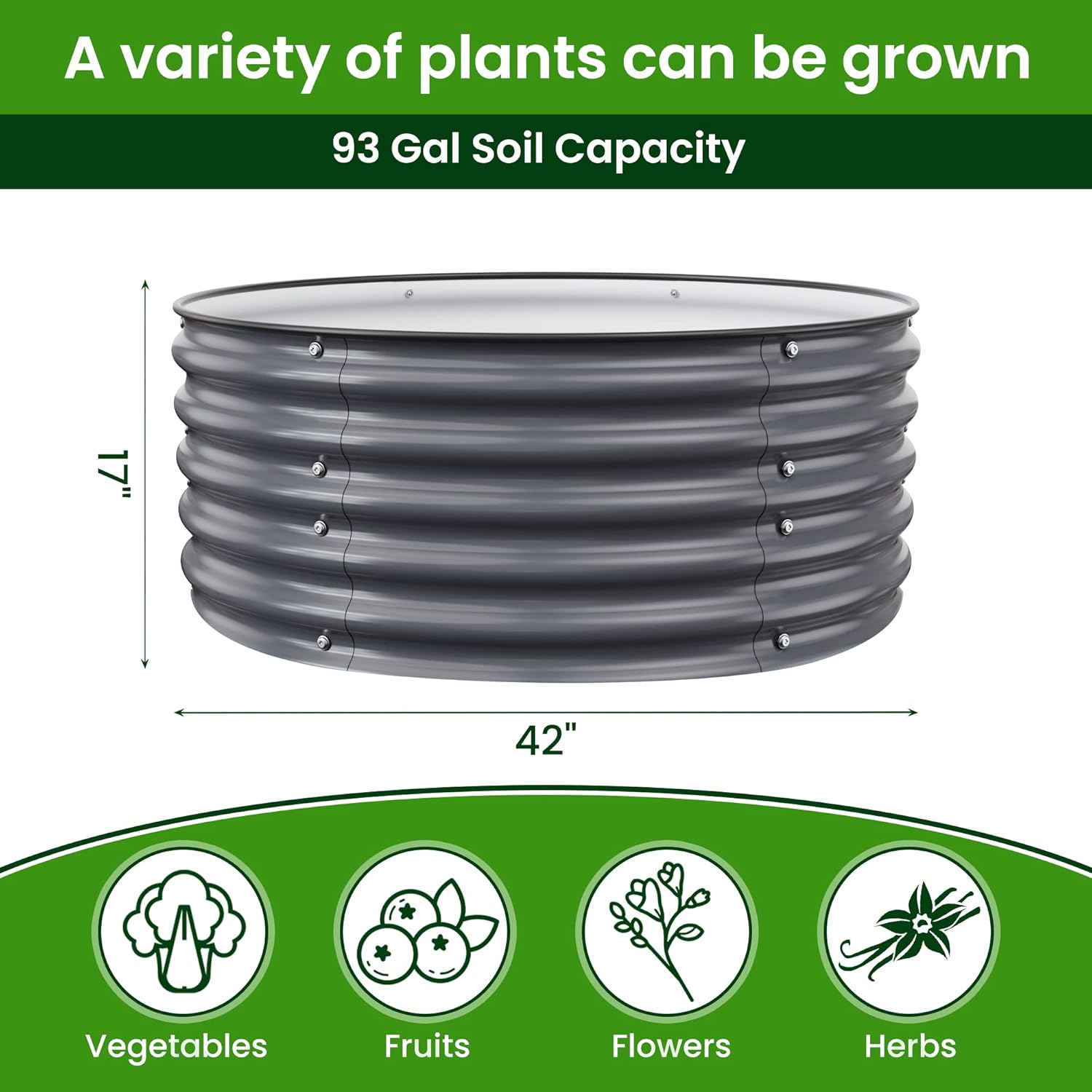 Round Raised Garden Beds, 42''x42''x17''Outdoor Galvanized Garden Planter Box for Vegetable Fruits Flower Herb (Deep Grey)