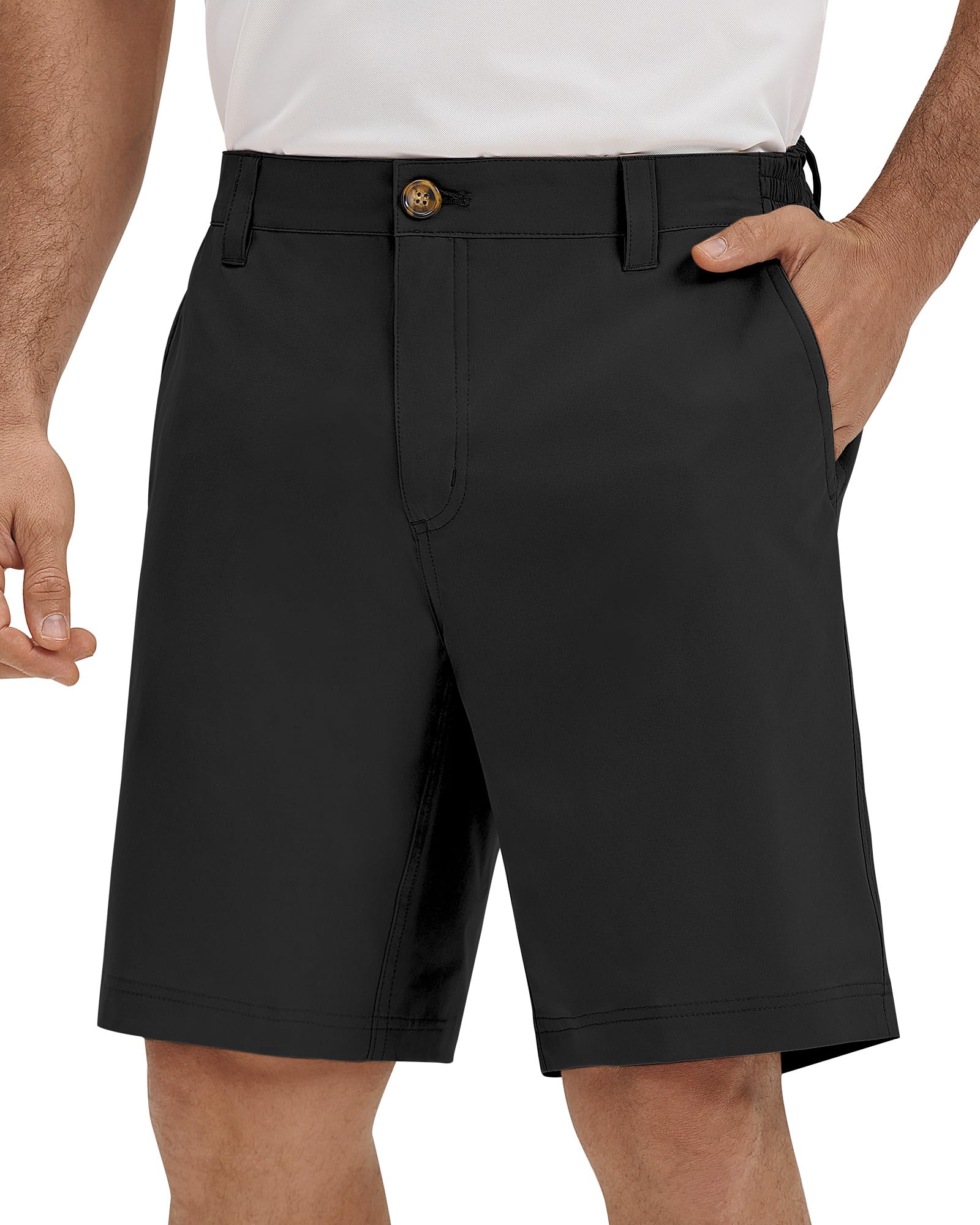 33,000ft Mens Golf Shorts 9 inch Inseam Quick Dry Classic-Fit Dress Hiking | Elastic Waist, 4-Way Stretch, with 4 Pockets, 365 Days Shorts, Breathable, Sun Protection, Business, Hiking, Fishing, Travel