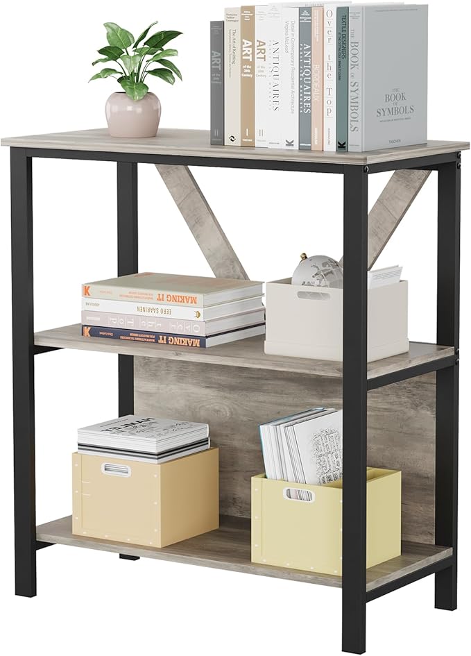 GarveeHome 3 Tier Bookshelf with LED Lights, Bookcase with Open Display