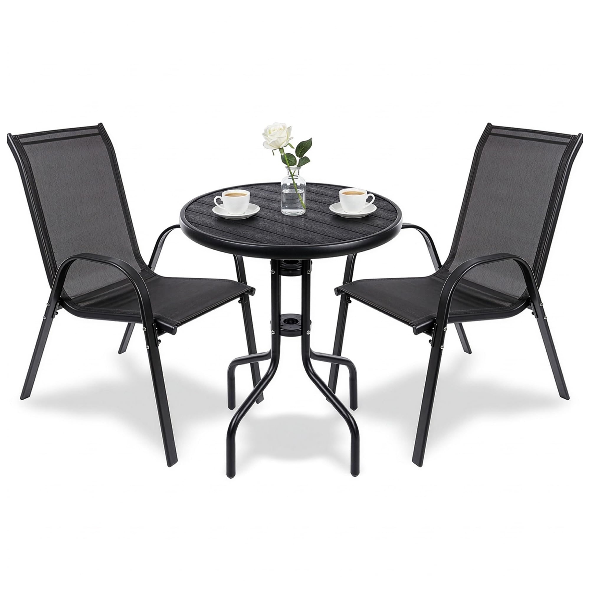 Balkonmöbel Set Für Kleinen Balkon Wetterfest – Gartenmöbel 3-teilig Aus Metall – Outdoor Sitzgruppe Mit Tisch Und 2 Stühlen – Balkonmöbel 2 Personen Für Terrasse
