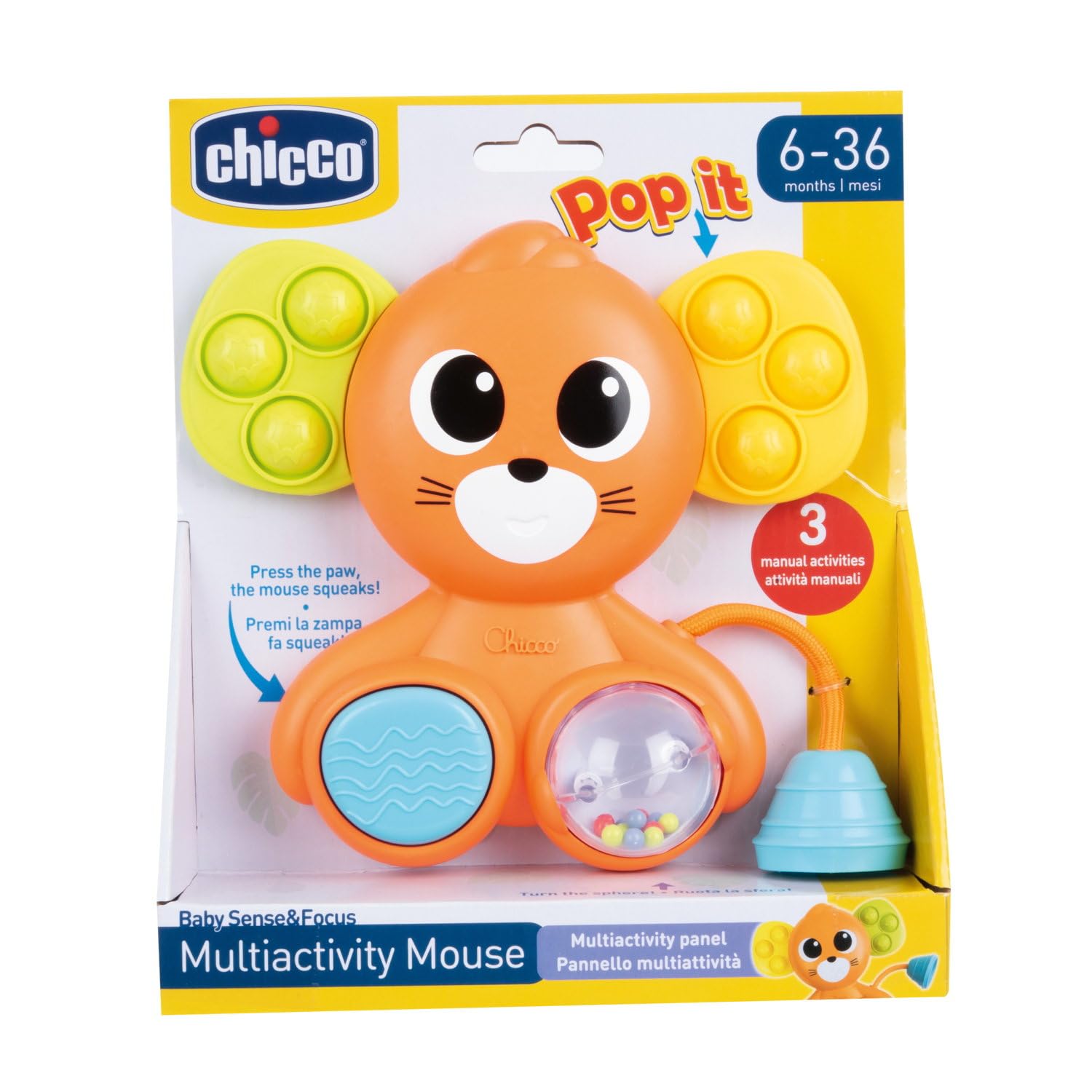 Chicco Gioco Topo Multiattività Pannello a Forma di Topolino 3 Materiali 6-36 Mesi