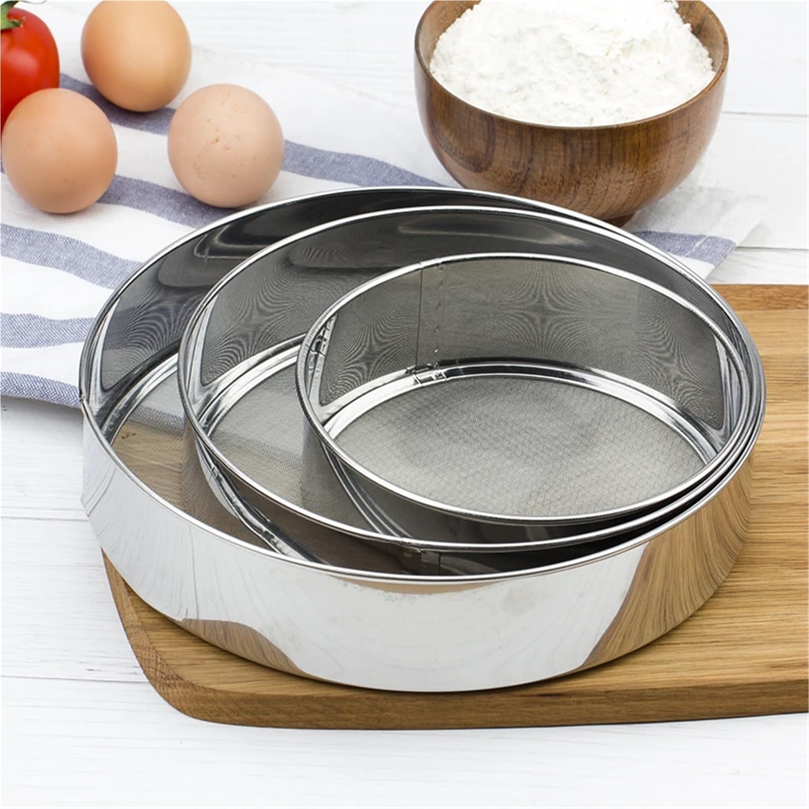 sito， Sito do mąki 1 szt. 4-500M okrągłe sito laboratoryjne ze stali nierdzewnej z otworem standardowym Shakers filtr kuchennej w proszku gleby(200 Mesh 80 Micron,25cm Diameter)