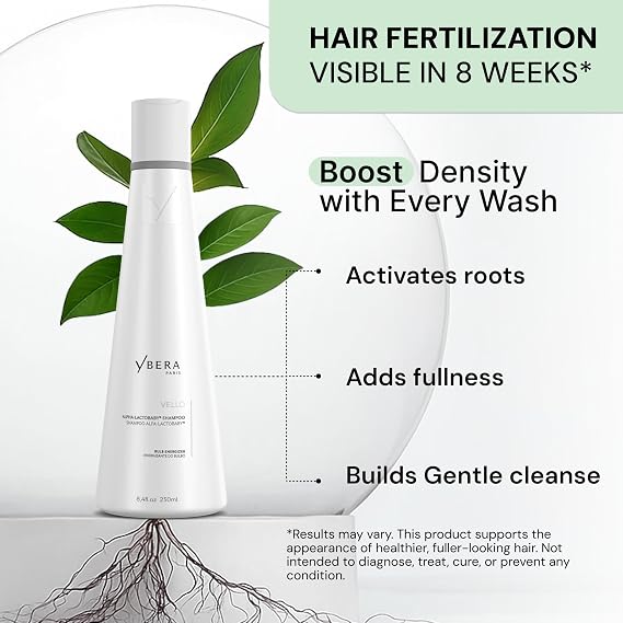 YBERA VELLO HAIR LOSS SHAMPOO FOR THINNING HAIR, Hair Thinning Shampoo for Men & Women, Anti Hair Loss with ALFA-LACTOBABY, para la Caida del Cabello, 250ML