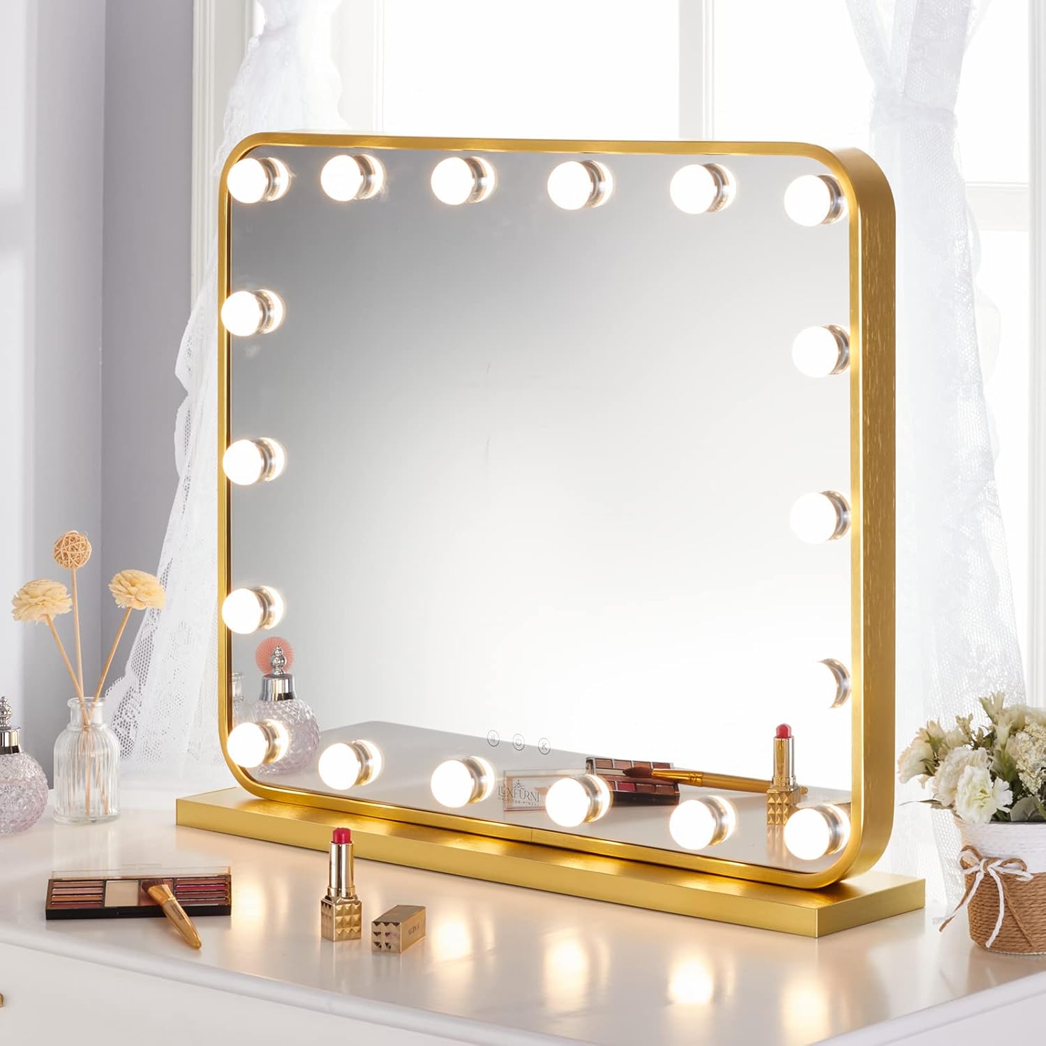 LUXFURNI Vanity Mirror with Lights, Makeup Mirror with Lights 18 Dimmable Bulbs