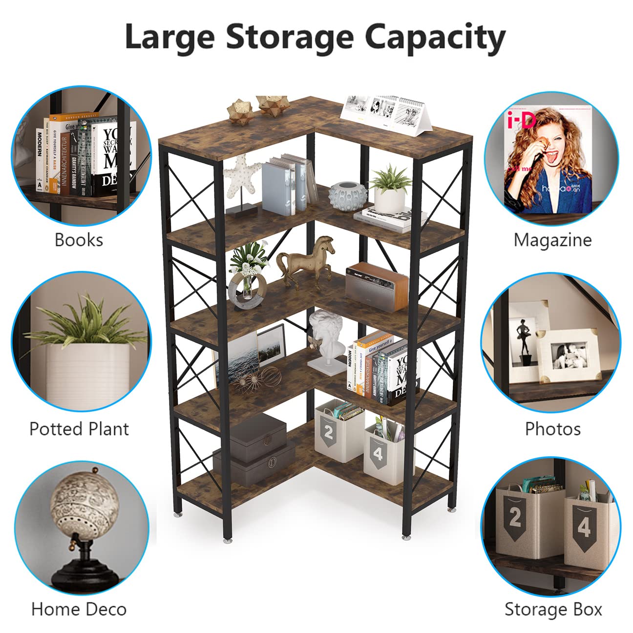 Buy Tribesigns 5Shelf Corner Bookshelf, Large Modern Corner Bookcase, 5Tier Tall Corner Shelf