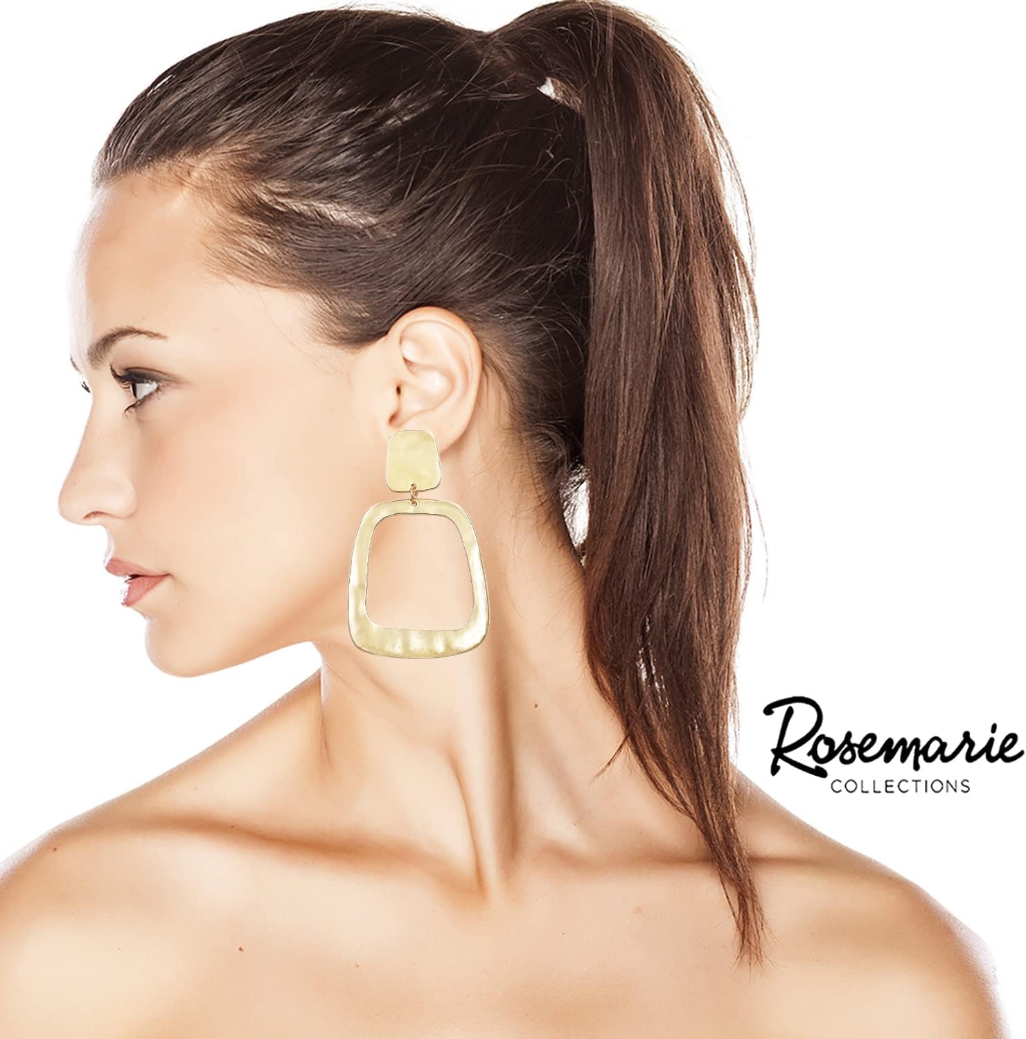 Rosemarie & Jubalee Women's Polished Metal Squared Geometric Open Hoop Statement Clip On Earring, 3.12 image 4