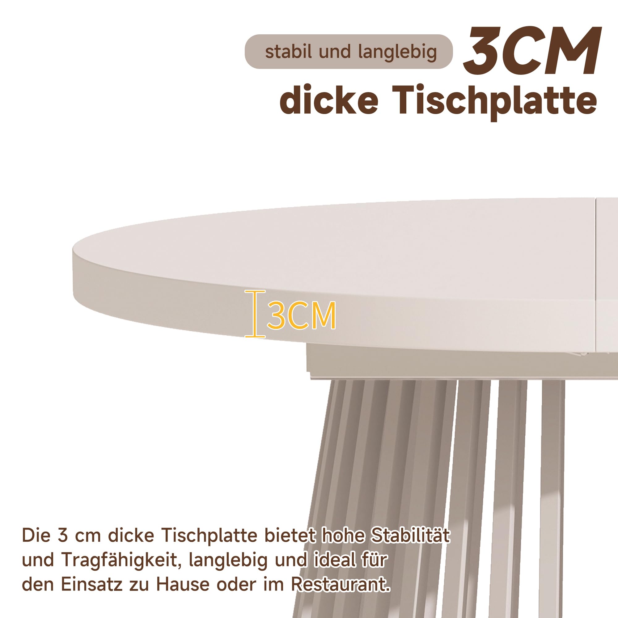 Merax Ausziehbarer runder Esstisch,Oval Tisch für 4-8 Personen,Zweiteiliges Teleskopdesign,verdickte Tischplatte, für Wohnzimmer Esszimmer Küche Büro Garten, Kaschmir-Optik,100/138/176 * 100 * 76 cm