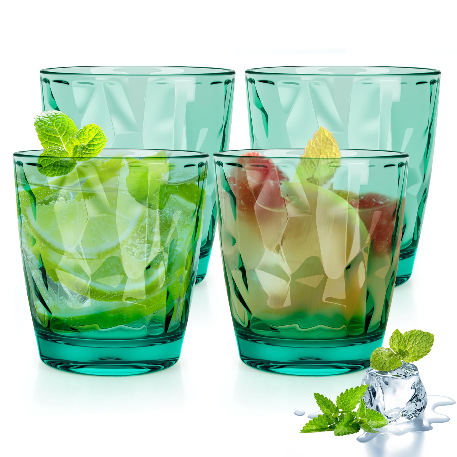 Verres à eau en plastique incassables Topsky | Lot de 4 gobelets empilables vert clair pour table