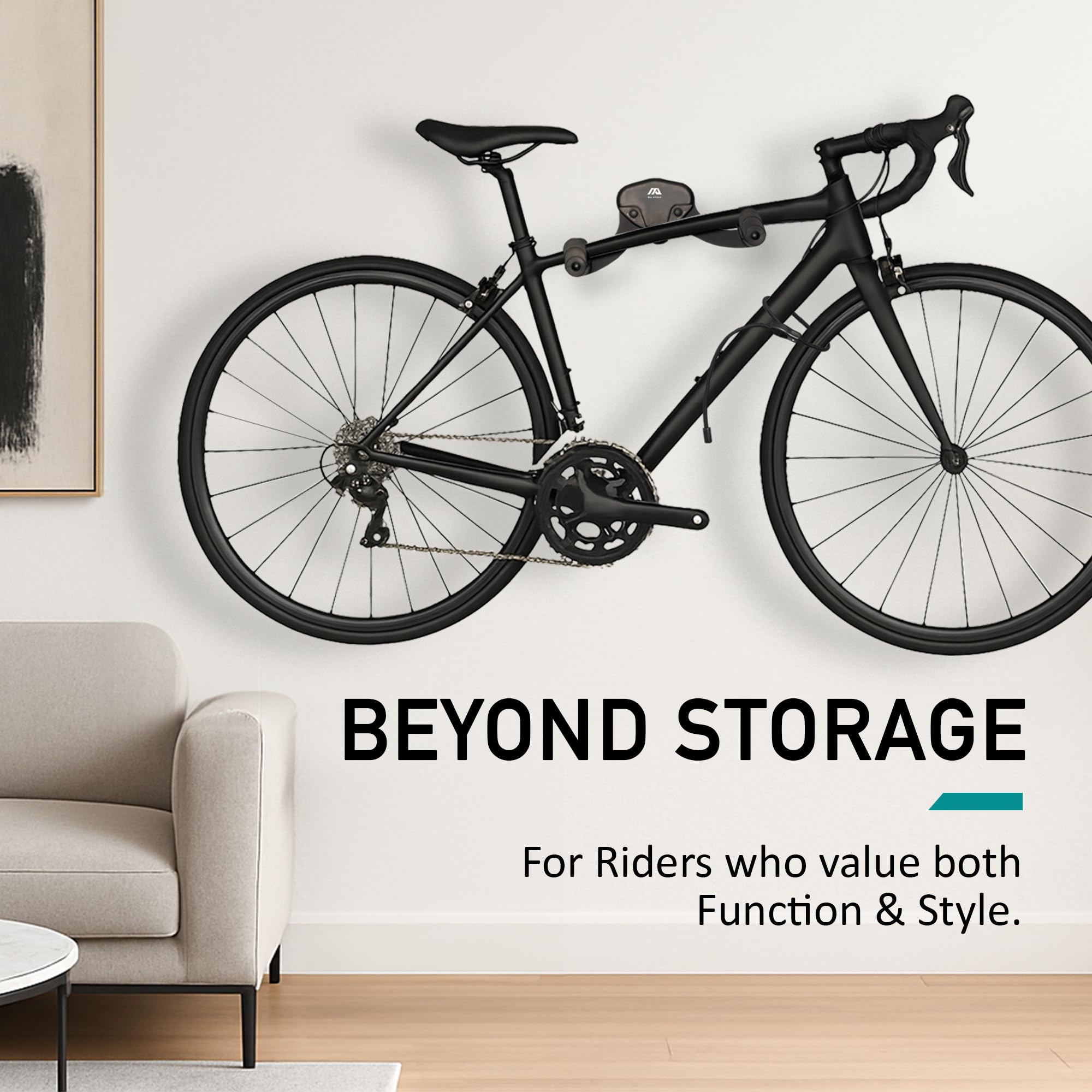 Buffalo Support mural pour vélo – Support horizontal réglable et robuste pour vélos de route, VTT et hybrides jusqu'à 22 kg, rangement peu encombrant dans le garage et l'appartement