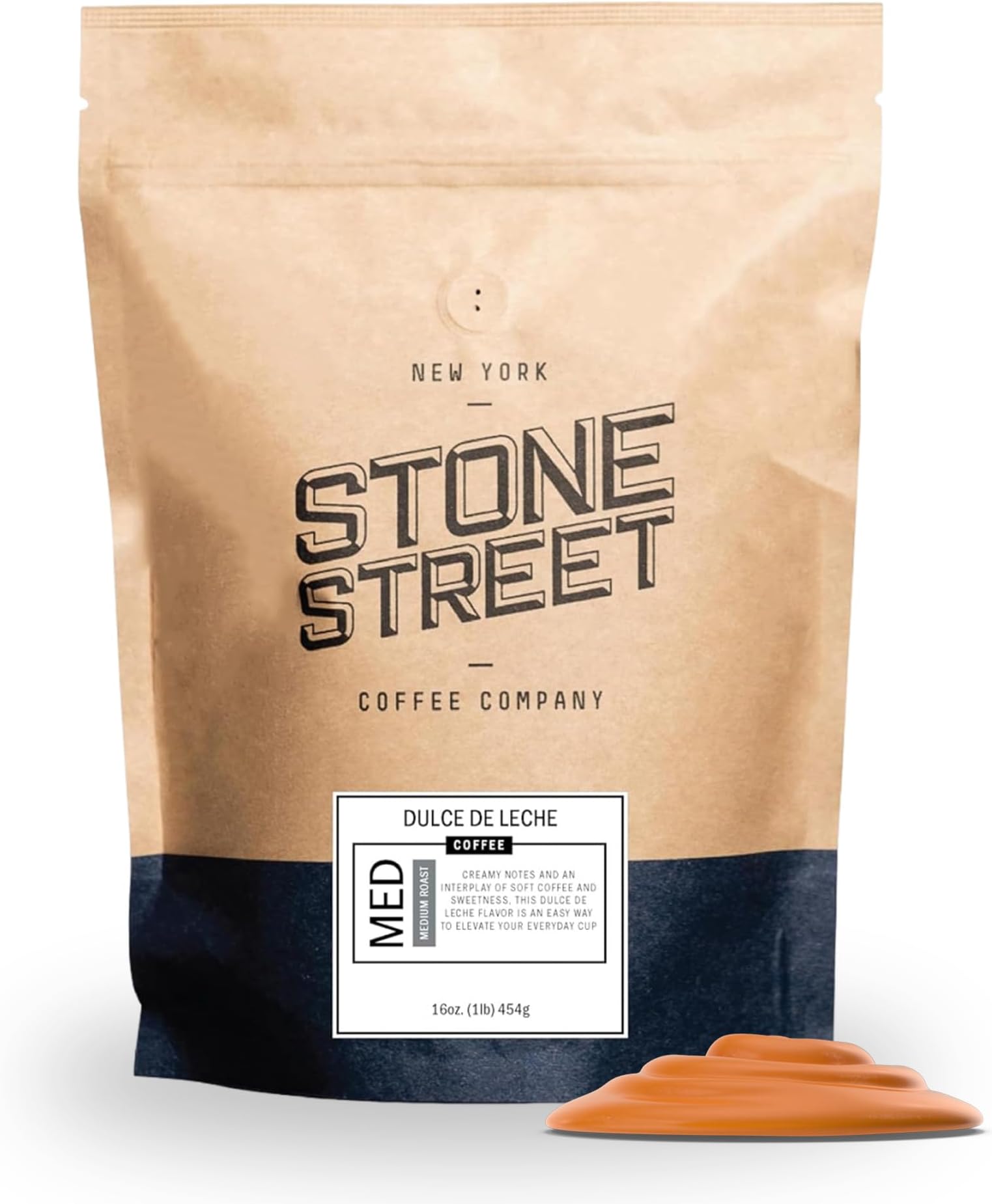 Stone Street Flavored Ground Coffee, Dulce de Leche, Freshly Roasted, 100% Colombian Arabica, Gourmet Coffee, Medium Roast, Rich Caramel Flavor, 1 LB