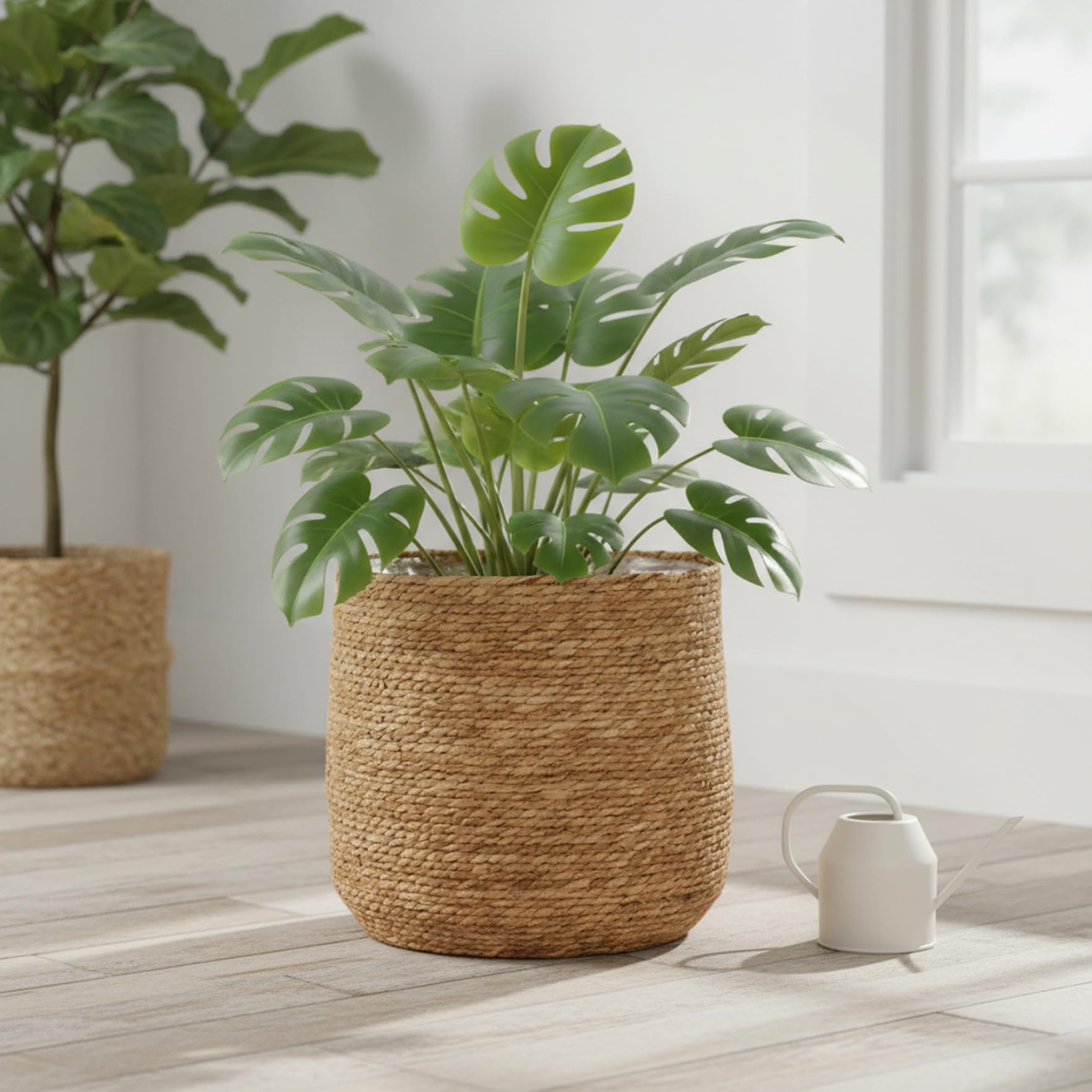 Seegras-Blumentopf, 30, 5 cm großer Rattan-Pflanzkorb, gewebter Korbgeflecht-Pflanzgefäß mit Kunststoffeinsatz, dekorativer Blumentopf, Mehrzweck-Aufbewahrungsbehälter für Zuhause