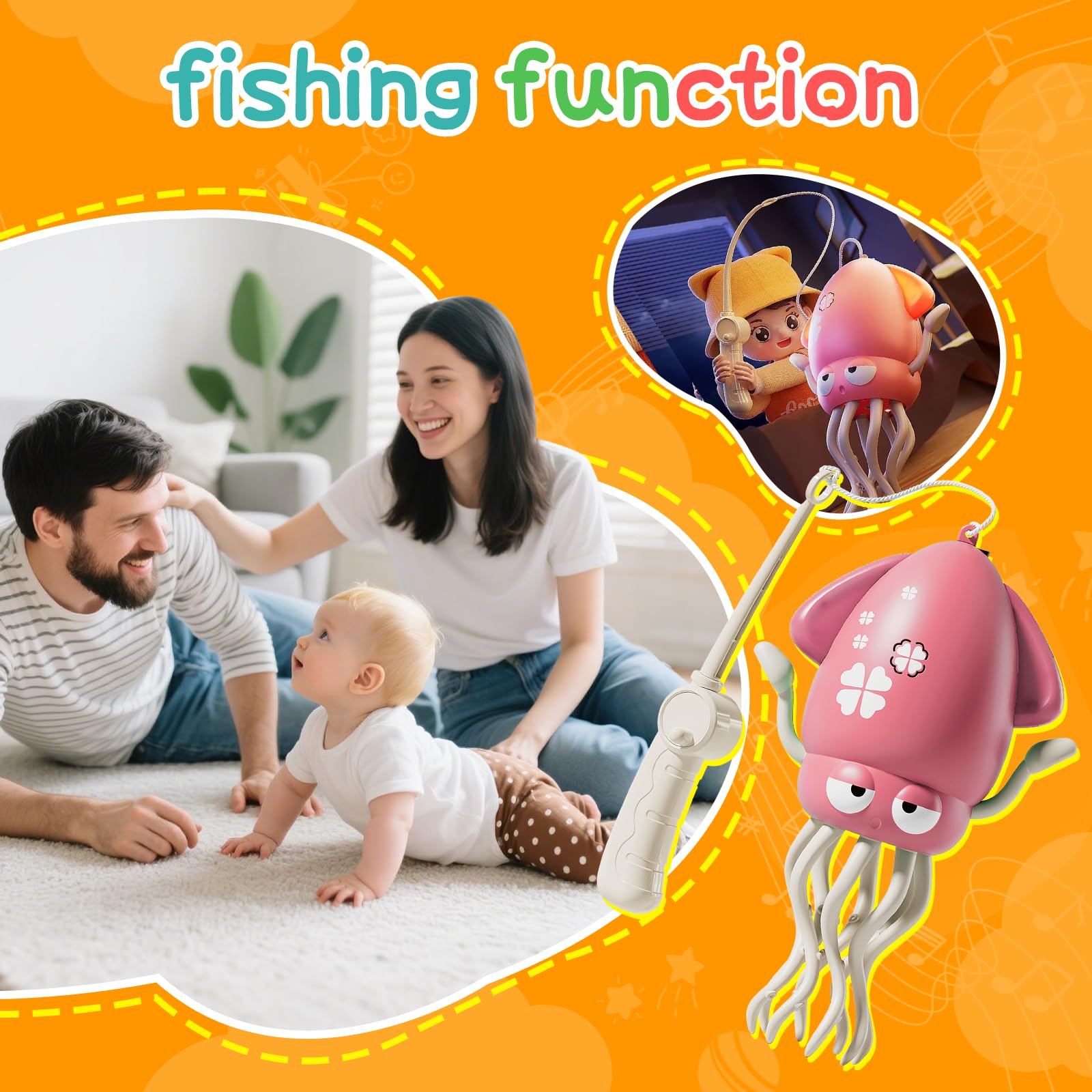 KJIXYUNG Polpo Giocattolo Danzante e strisciante con luci LED e Musica - Giocattolo interattivo Musicale oscillante Automatico - Regalo di Compleanno Divertente (Rosso)