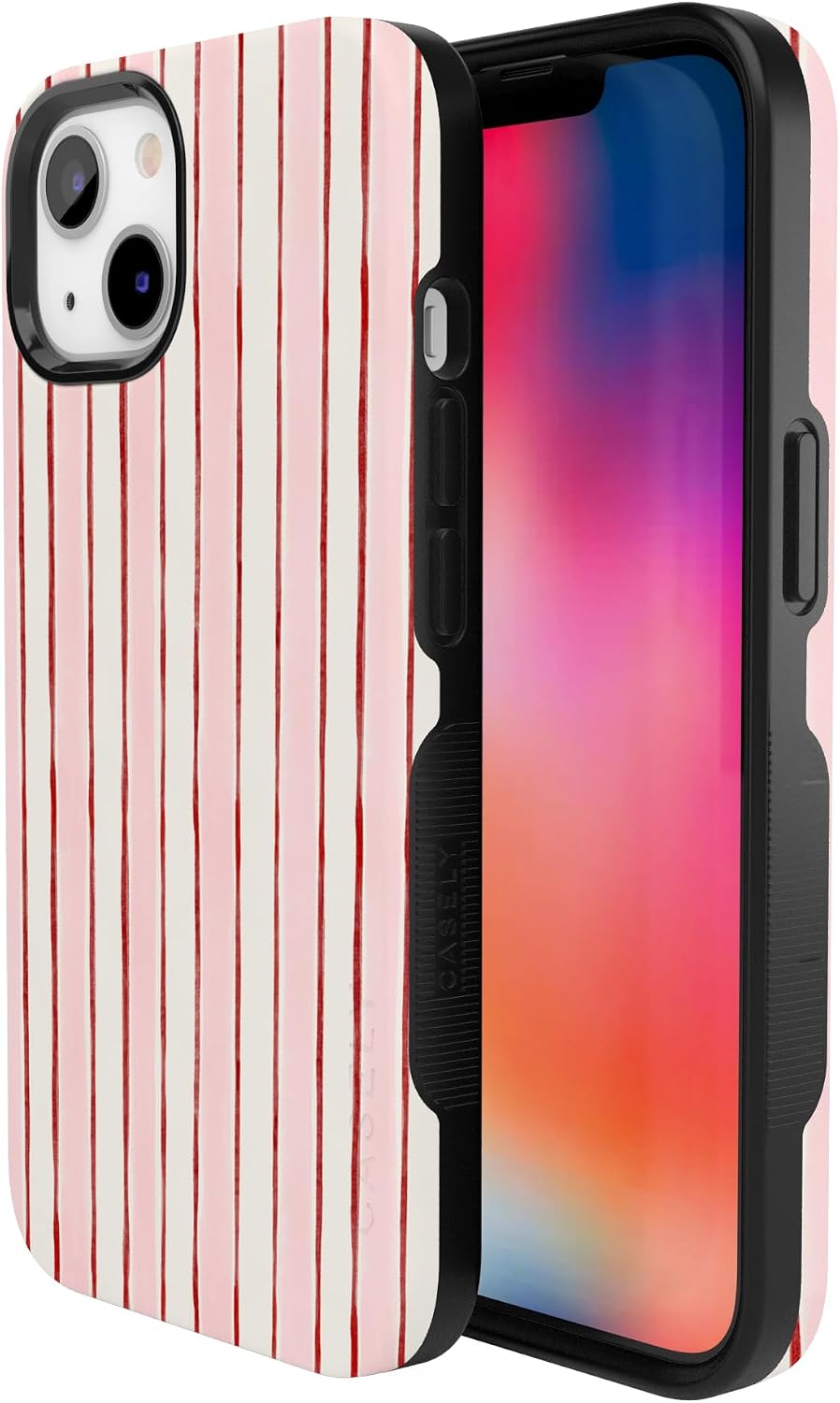 Casely iPhone 13 Mini Case | Pretty in Pastel | Blush Stripes | Bold Protective Design | MagSafe Compatible Design