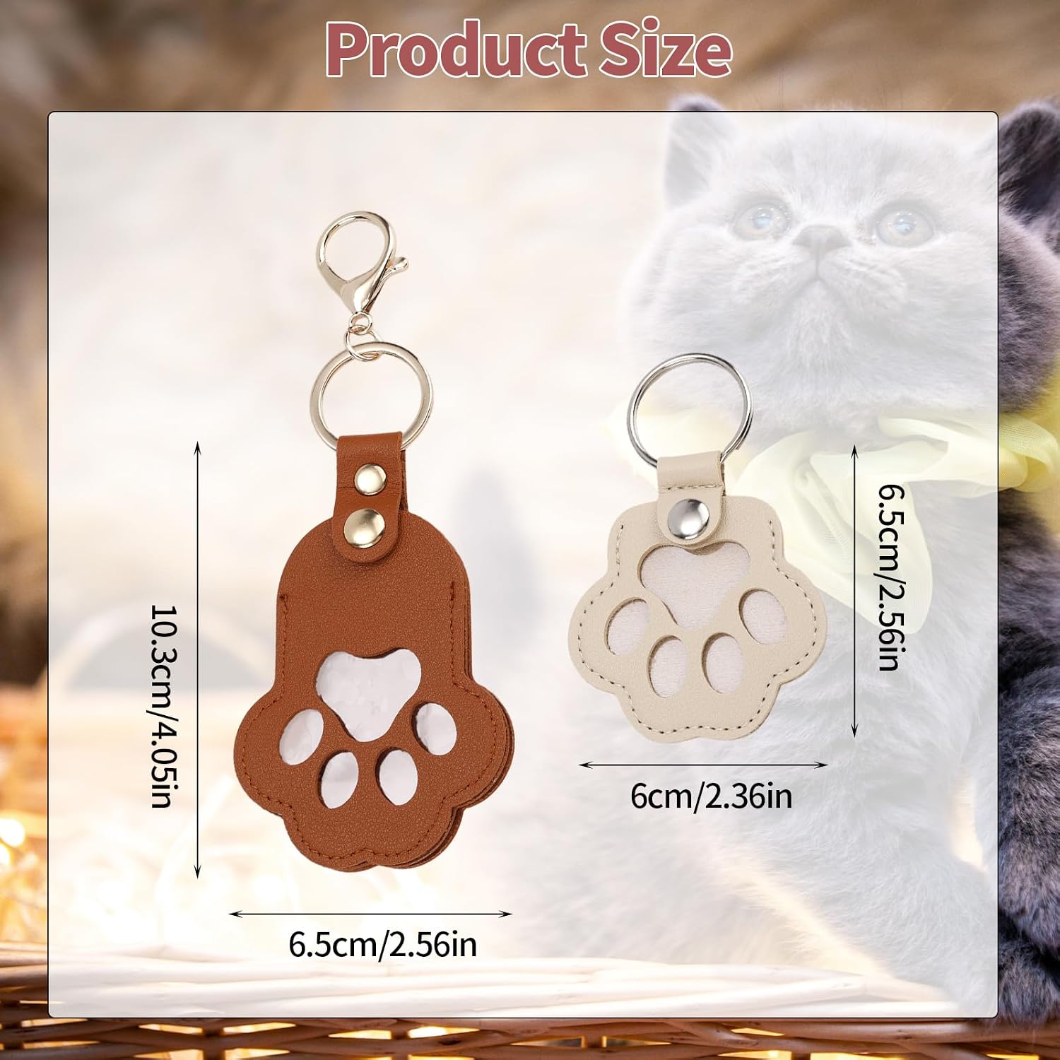Penitue 2pcs Pet Hair Keychains, 2 Styles Leather Pet Paw Shape Hair Storage Keychains Dog Fur Charm Holder Keyring Funny Dog Paw Key Ring Memorial Gift Keepsake for Wallet Bag Decor image 2