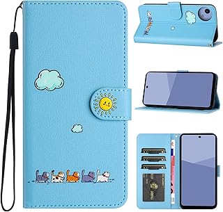 CASAFUNY aquos wish5 ケース 手帳型 おしゃれ カバー アクオスwish5ケース 手帳型人気 SH-52f ケース 耐衝撃 PUレザー 携帯カバー お洒落 スマホケース aquoswish5 可愛い猫柄ケース マグネット式 カード収納 スタンド機能 軽量 携帯カバー(6.6インチ)ブルー