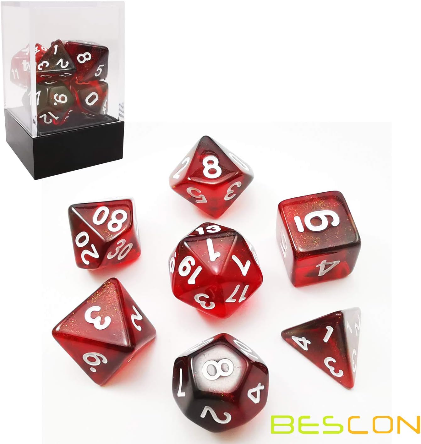 Bescon New Moonstone Dice Maroon, Polyhedral Dice Set of 7 - Image 5