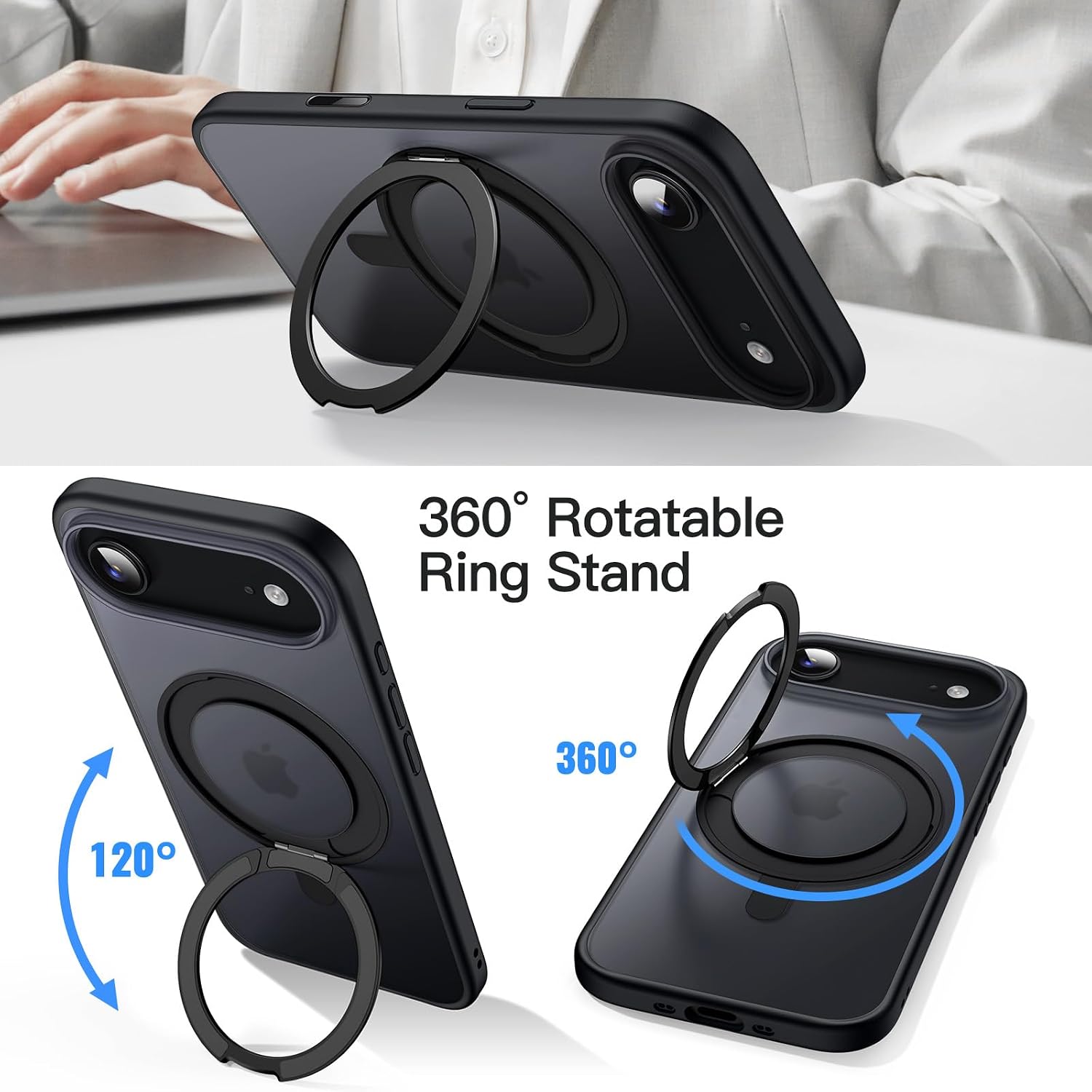 JETech 360° Rotatable Ring Stand Case for iPhone Air, Black image 3