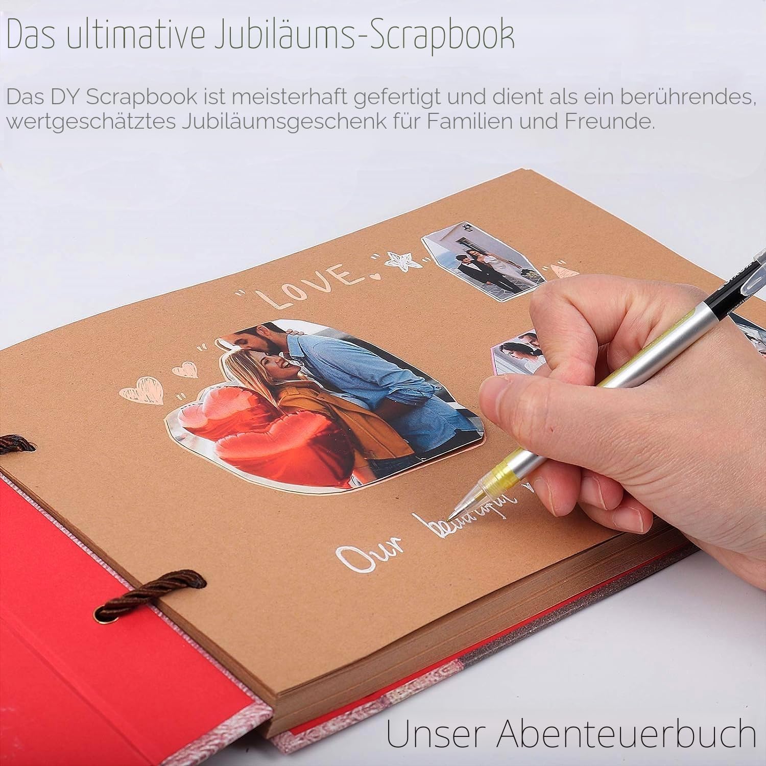 Our Adventure Book Handcrafted 30,3 x 19,4 cm Ledergebundenes Sammelalbum, geprägter Schriftzug, inspiriert von "Up", ideal für Fotos, Geschenk für Paare, Jahrestag
