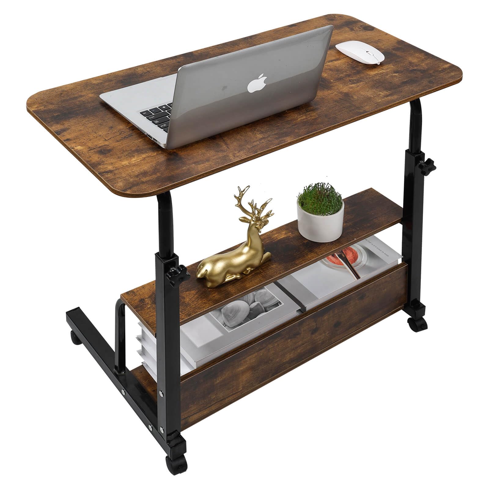 adjustable height mobile computer desk for small space rolling writing with wheels corner home office study portable desks standing desk rolling desk mobile laptop table size 31.5x15.7 inch brownish