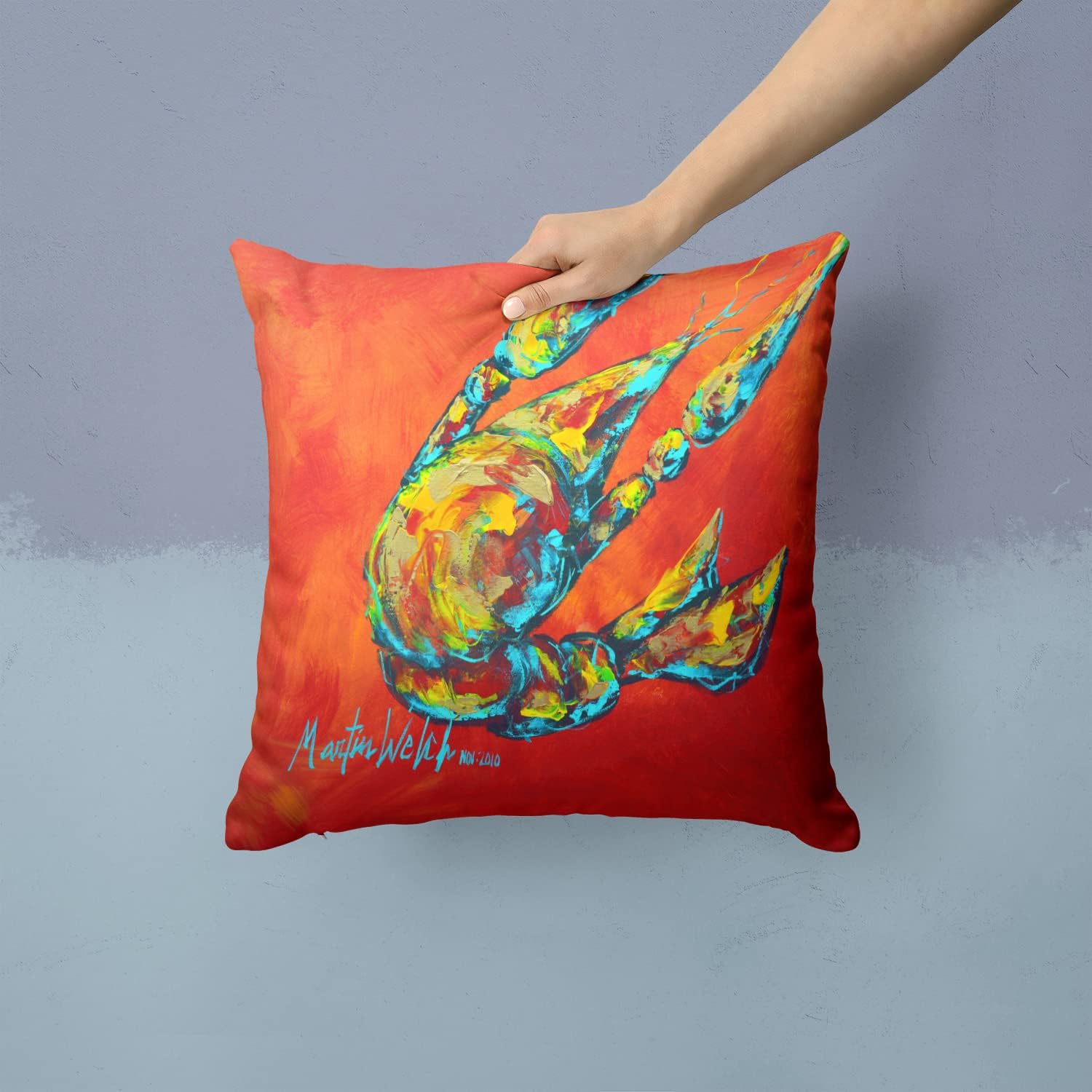 Caroline's Treasures MW1131PW1414 Crawfish Spicy Craw Fabric Decorative Pillow Machine Washable, Indoor Outdoor Decorative Pillow for Couch, Bed or Patio, 14Hx14W
