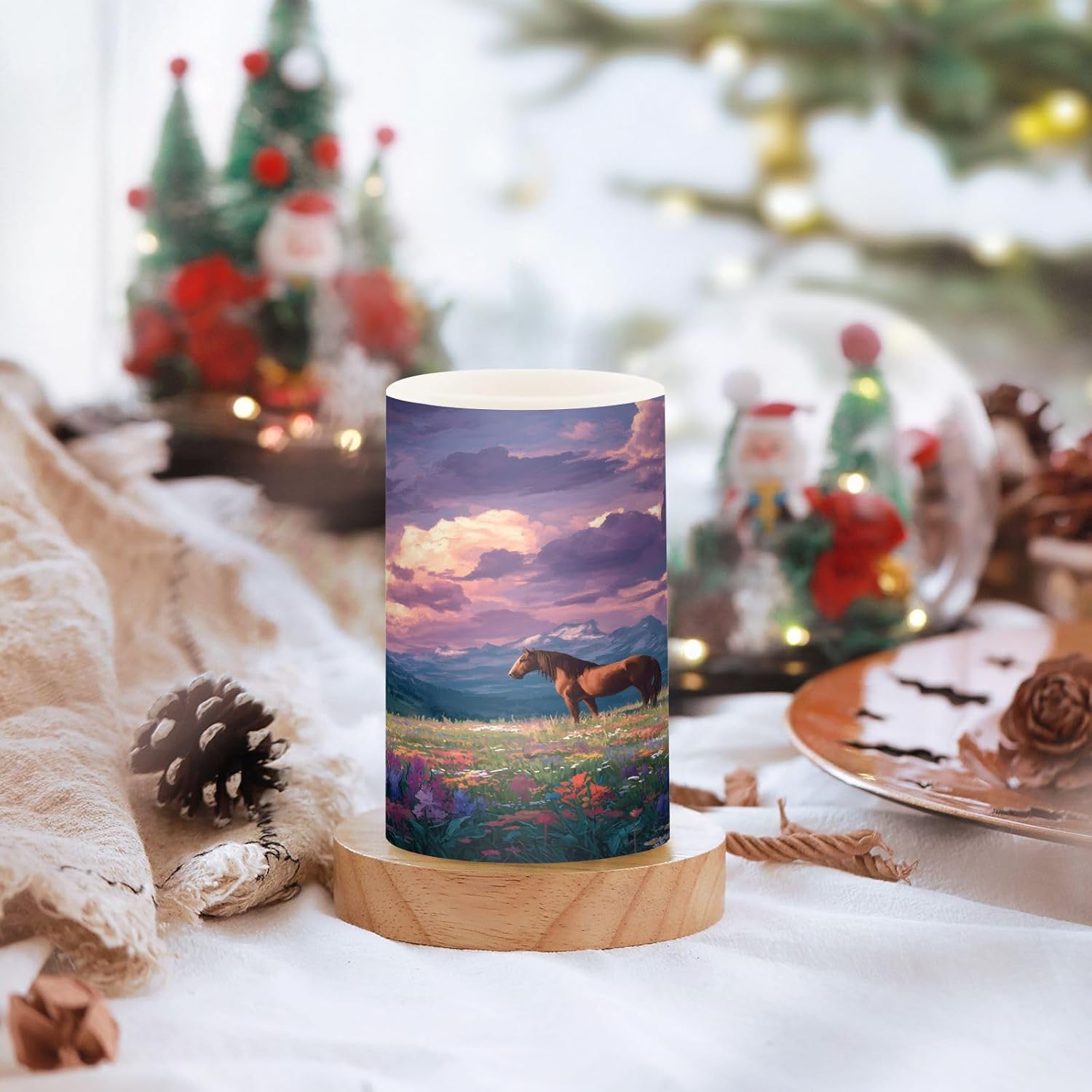 ALAZA Horse Flower Sea Blossom Flickering Flameless Candles Pillar Led Candles Battery Operated Candles with Remote and Timers Set of 2
